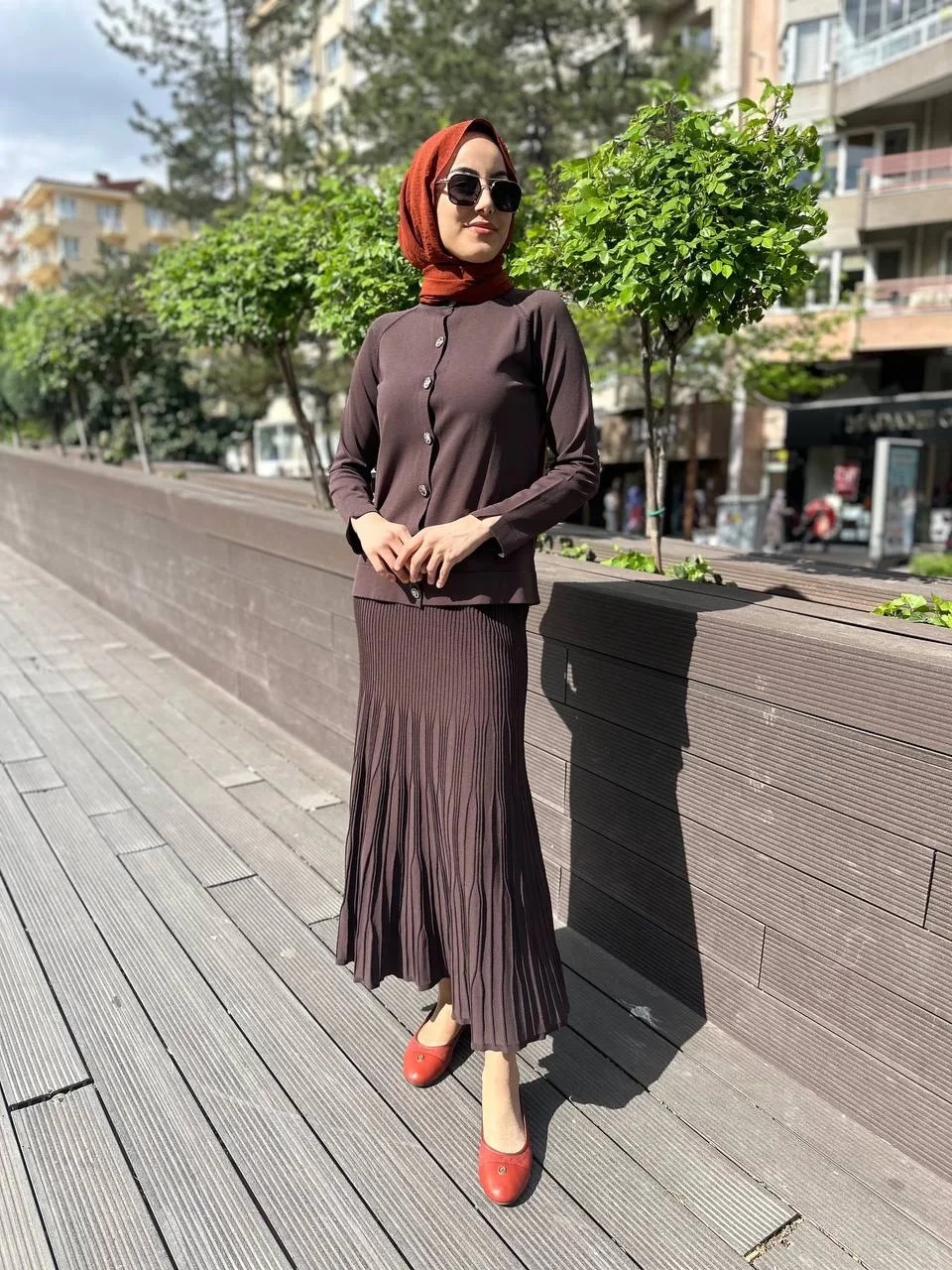 Nuss Triko 24K-1300 Kahve Etekli Triko Takım