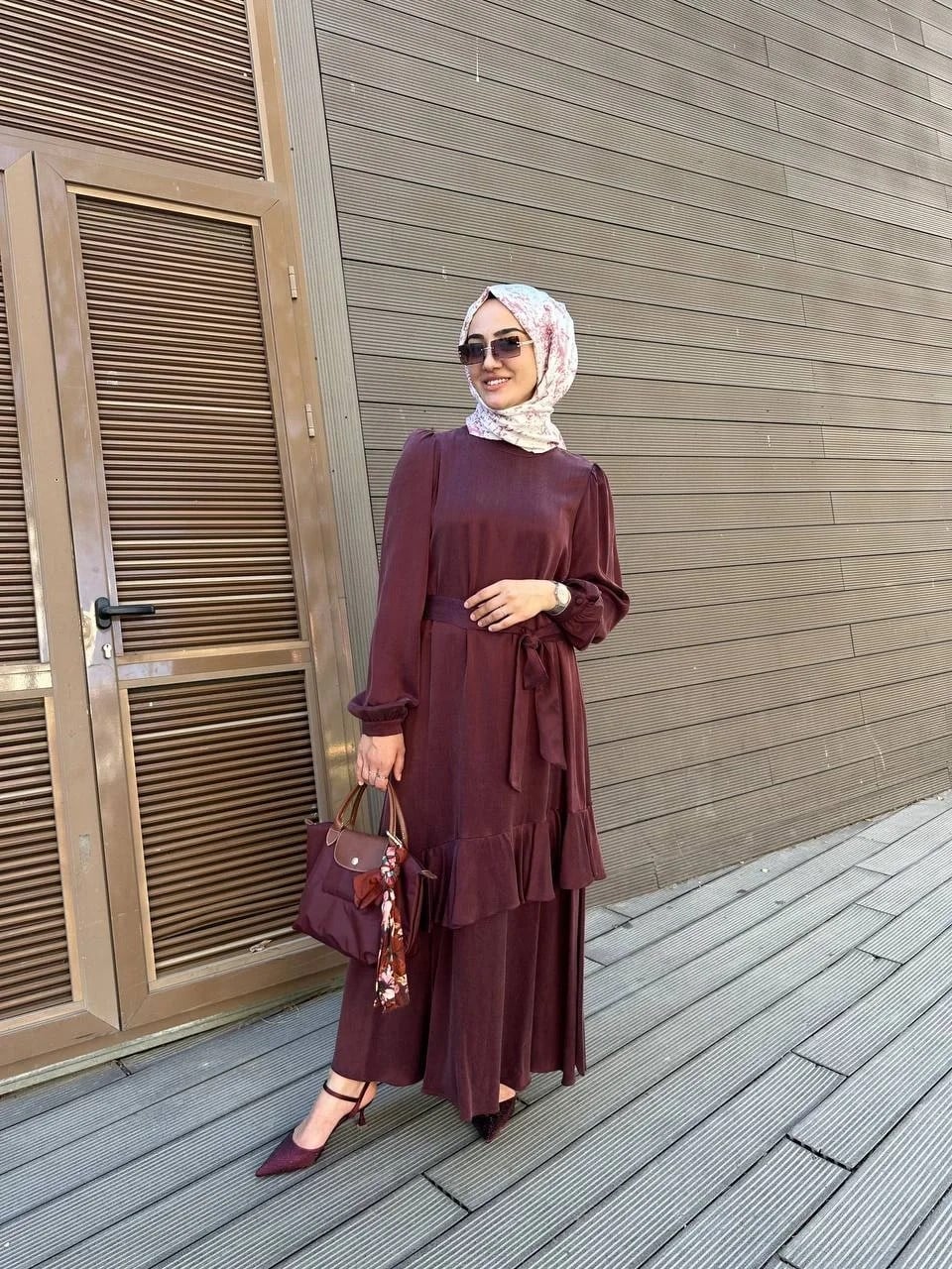 Nuss Triko 25Y2052 Bordo Fırfır Detaylı Elbise