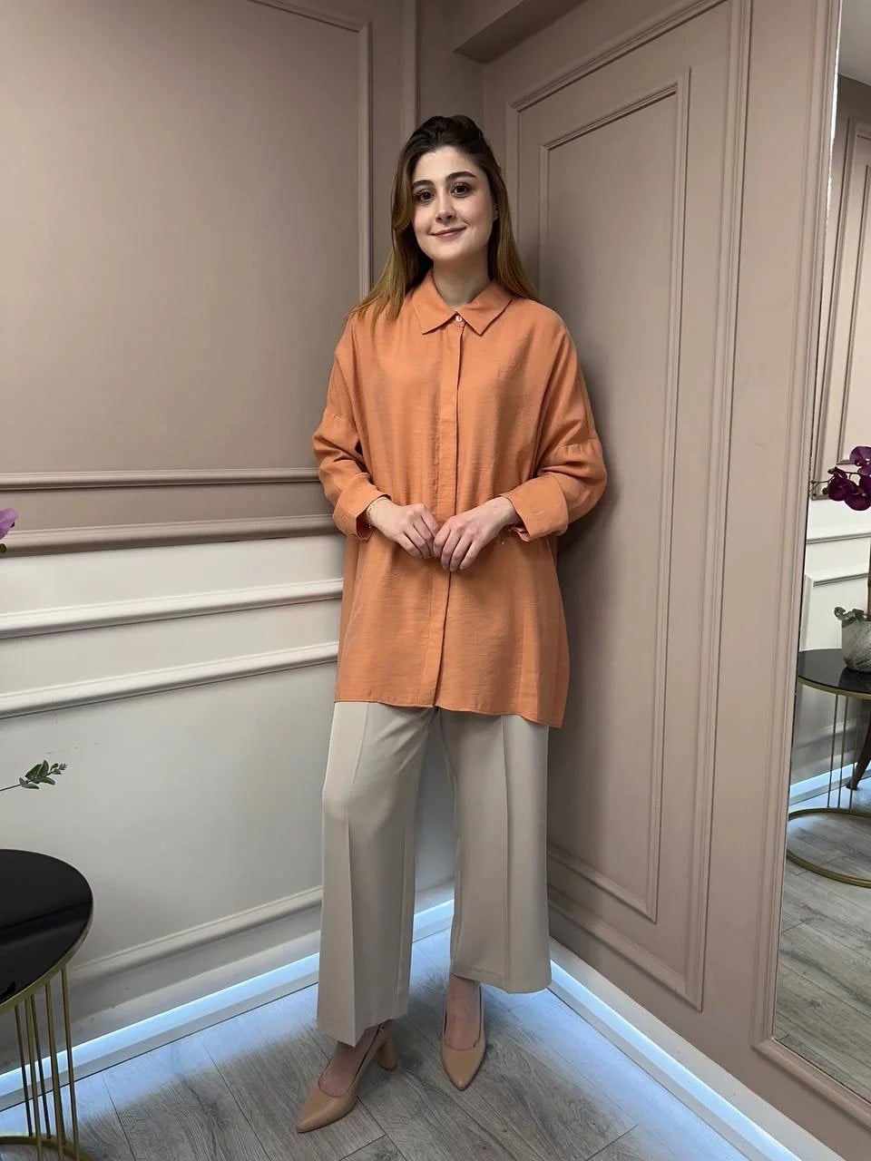Nuss Triko 25Y3001 Oranj Tensel Gömlek