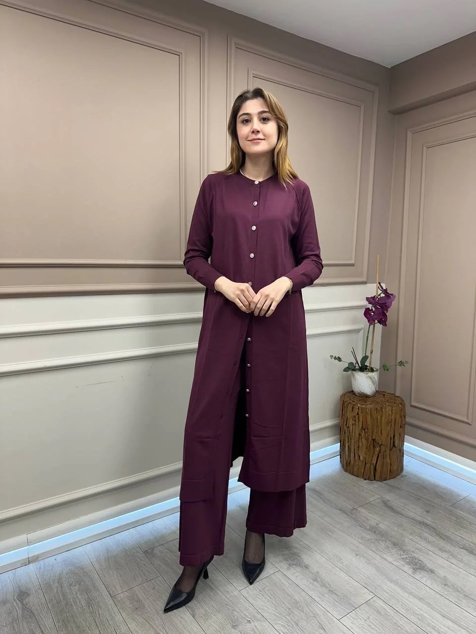 Nuss Triko 25Y512 Bordo Triko Uzun Hırka