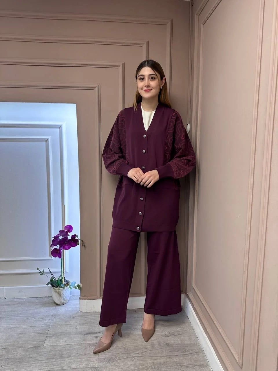 Nuss Triko 25Y6050 Bordo Triko Hırka