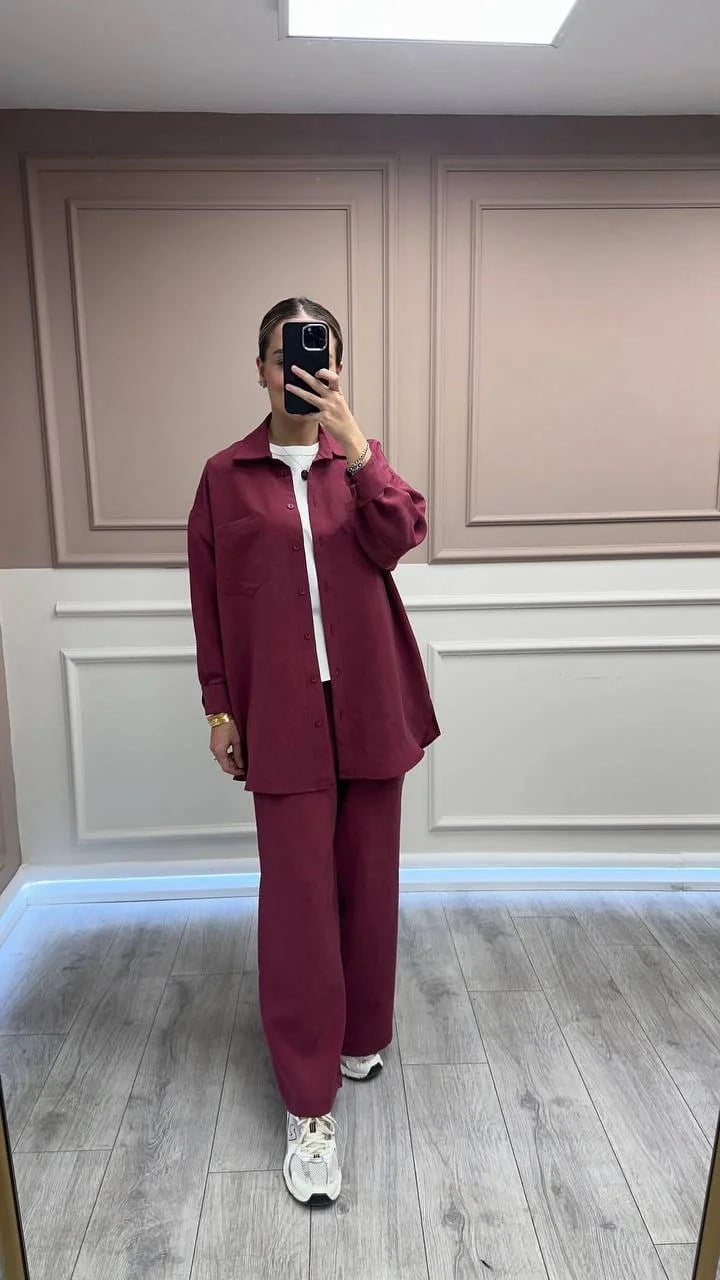Nuss Triko 26K1021 Bordo Cep Detaylı İkili Takım