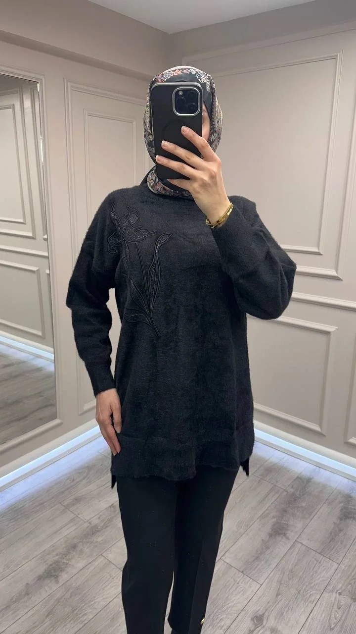 Nuss Triko 26K7004 Siyah Angora Kazak