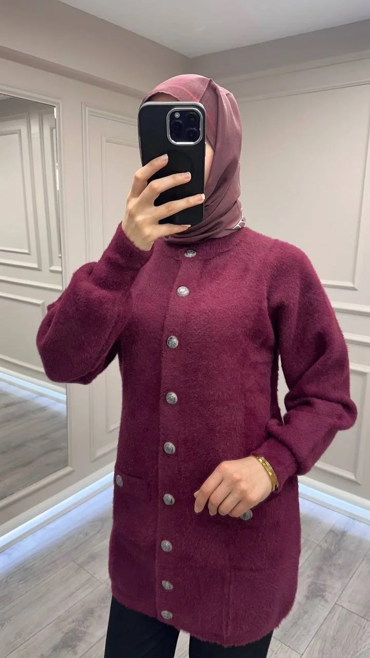 Nuss Triko 26K7008 Bordo Angora Hırka
