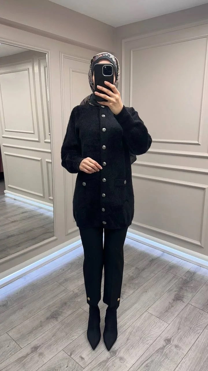 Nuss Triko 26K7008 Siyah Angora Hırka