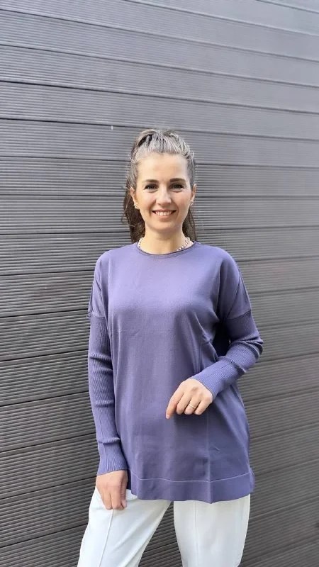 Nuss Triko NS23K116 Lila Kolu Ribanalı Triko Tunik