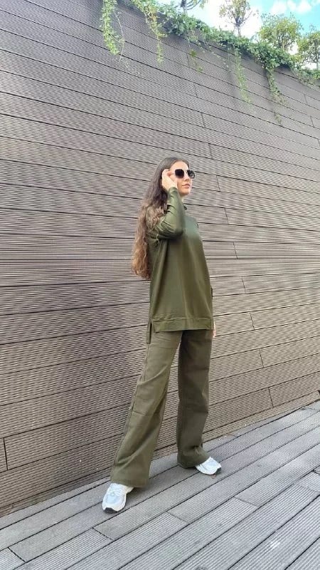 QOOQ 23FW302 Haki Bol Paça Pantolon