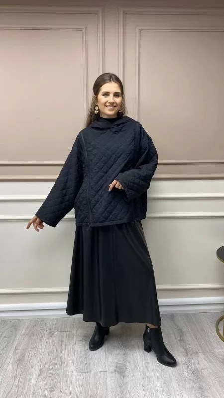 QOOQ 23FW531 Siyah Deri Etek
