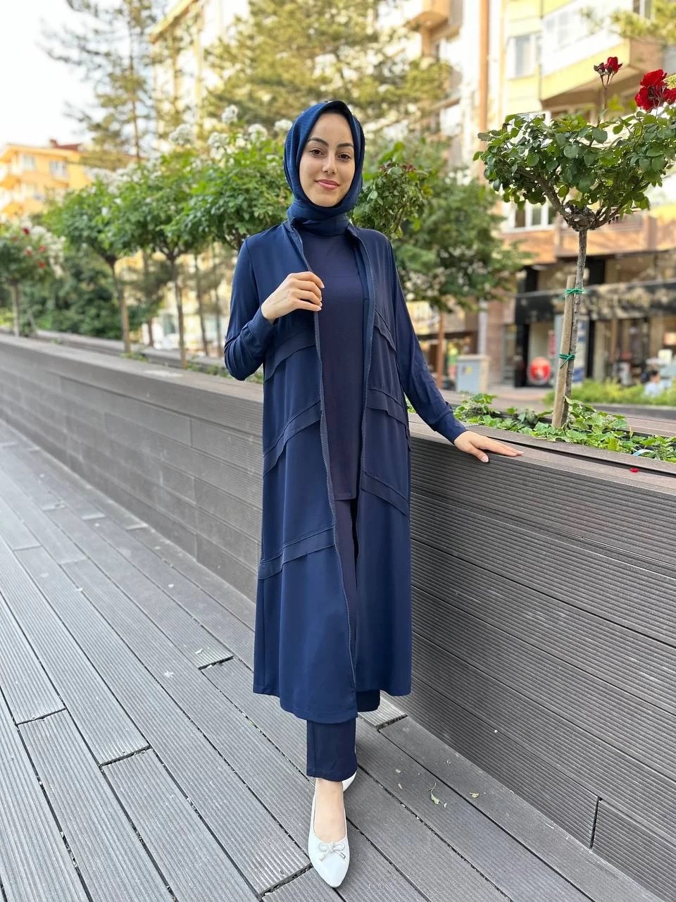 RedShow 23010 Lacivert Önü Şerit Şifonlu Kap