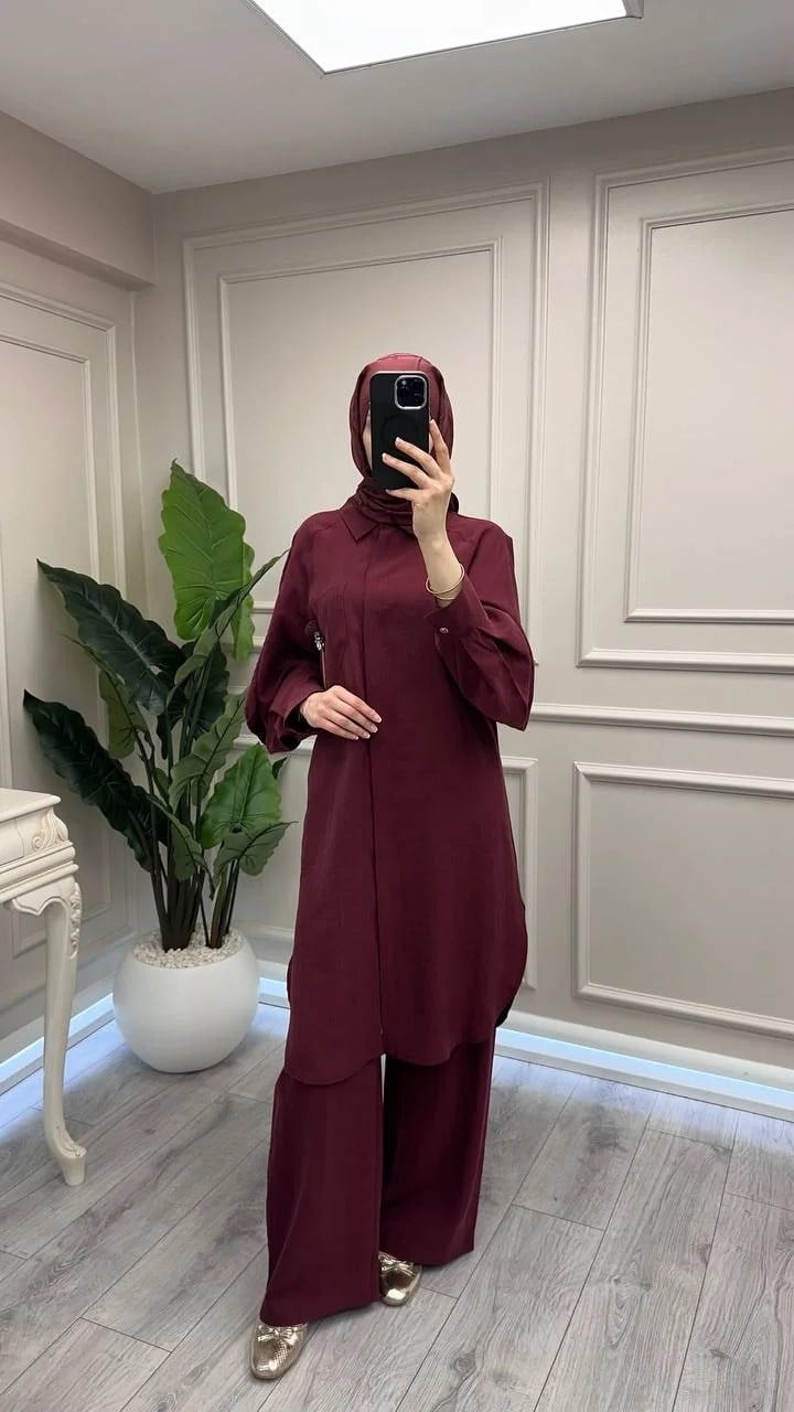Trenç 3755 Bordo Yakası Broş Detaylı Kap Pantolon Takım