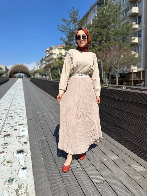 Yusuf Özdemir 24Y154 Bej Şifon Bürümcük Etek