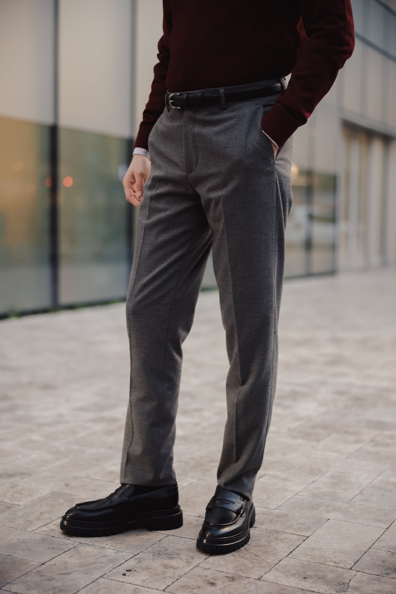 Luxe Flannel Slim-Fit Pants Smoked