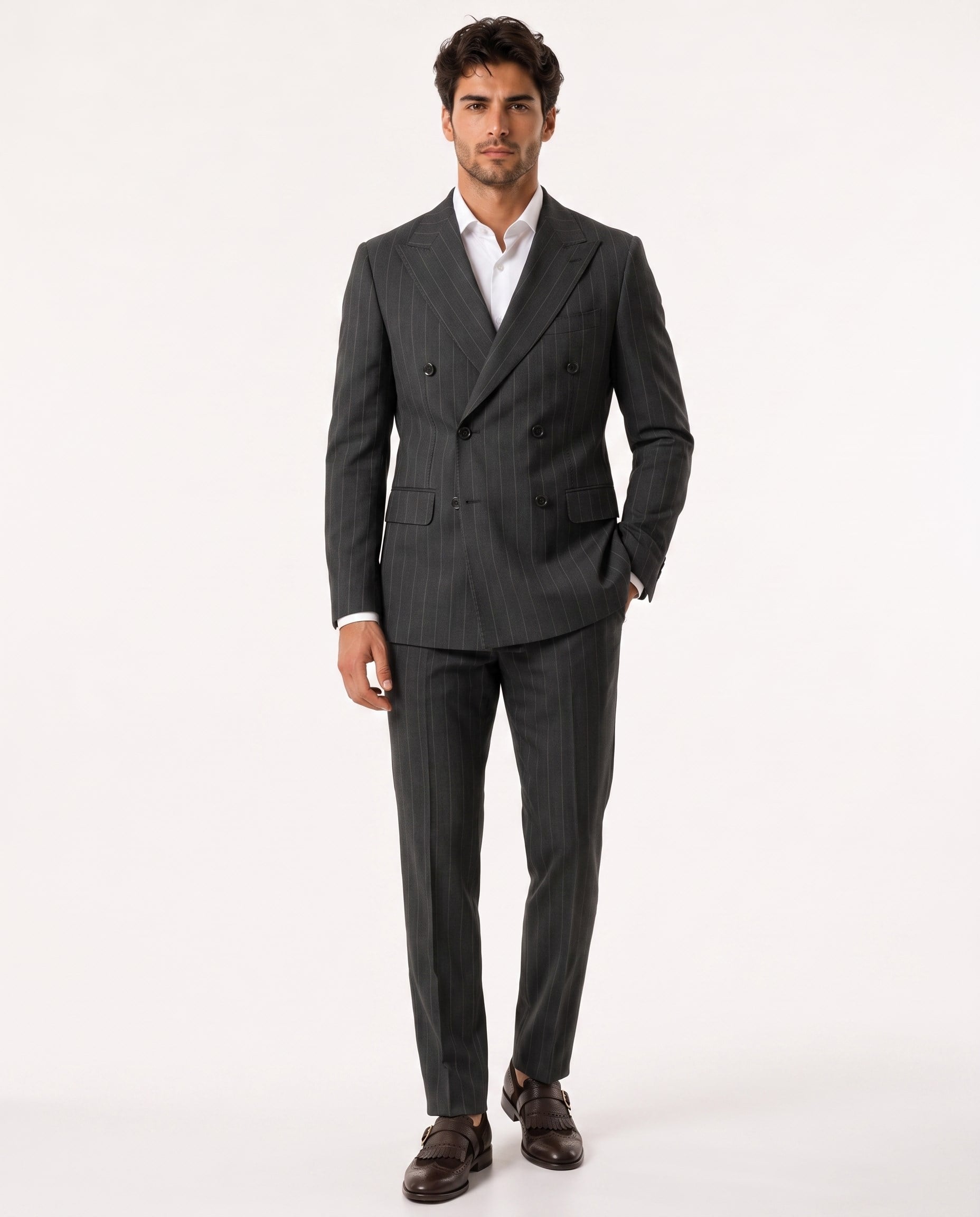 Paganini Double-Breasted Suit Khaki
