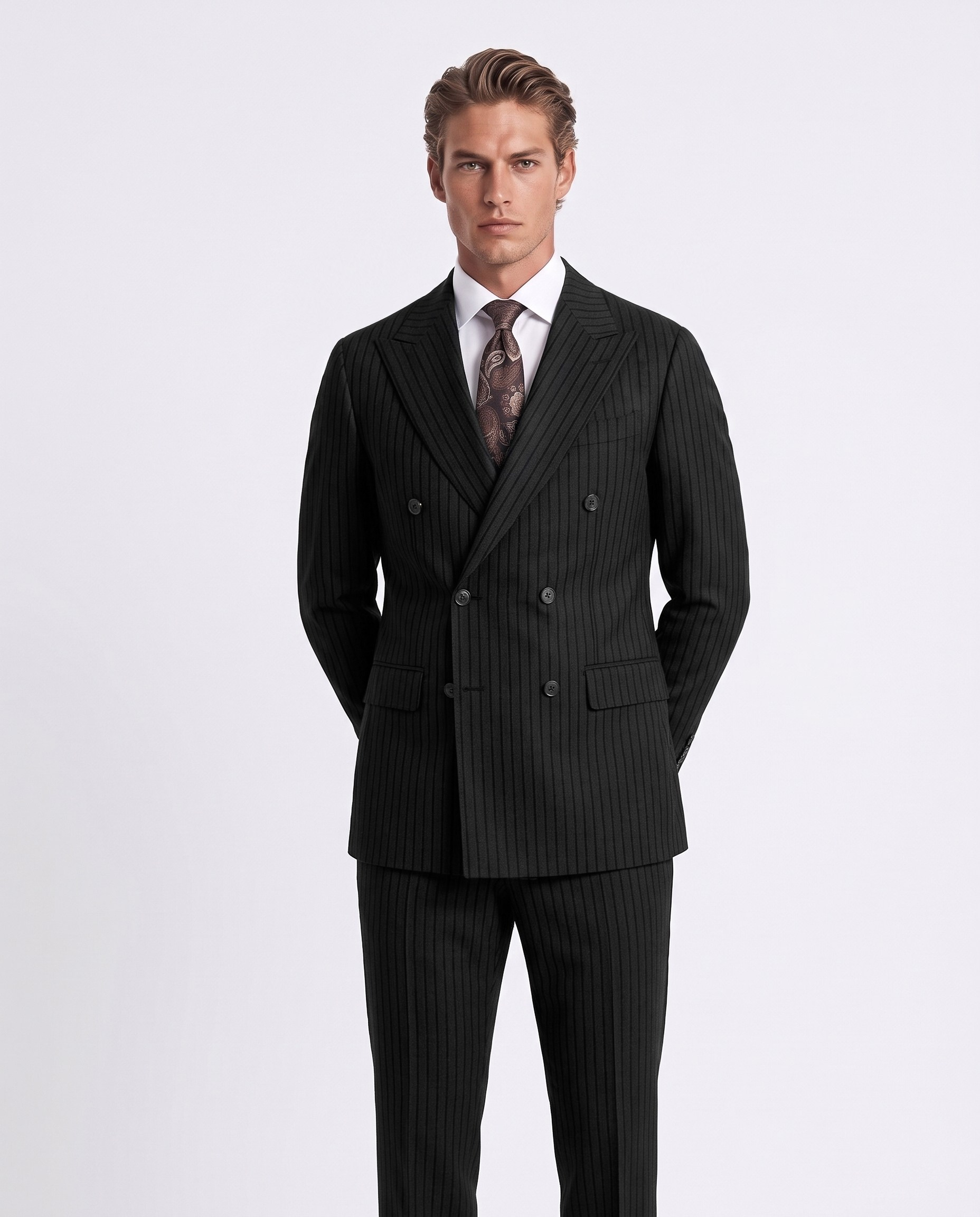 Staten Double-Breasted Suit Black