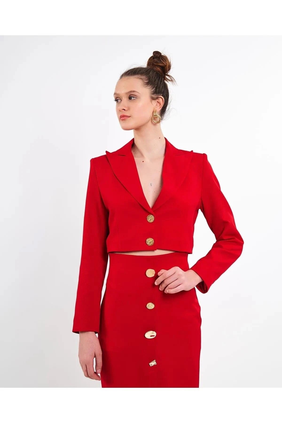 Crop Blazer Ceket Kırmızı