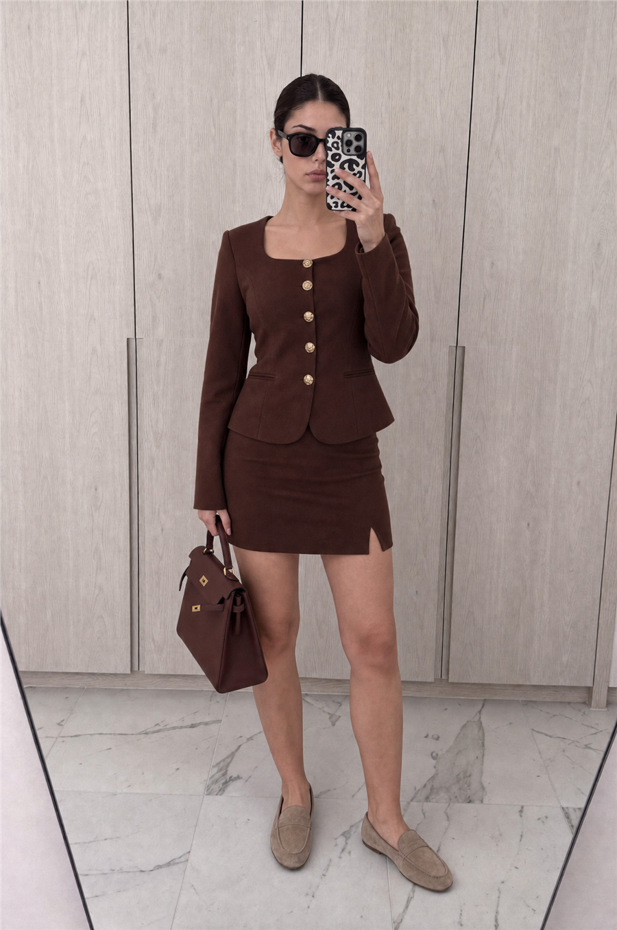 Eva Button Suit Kahverengi