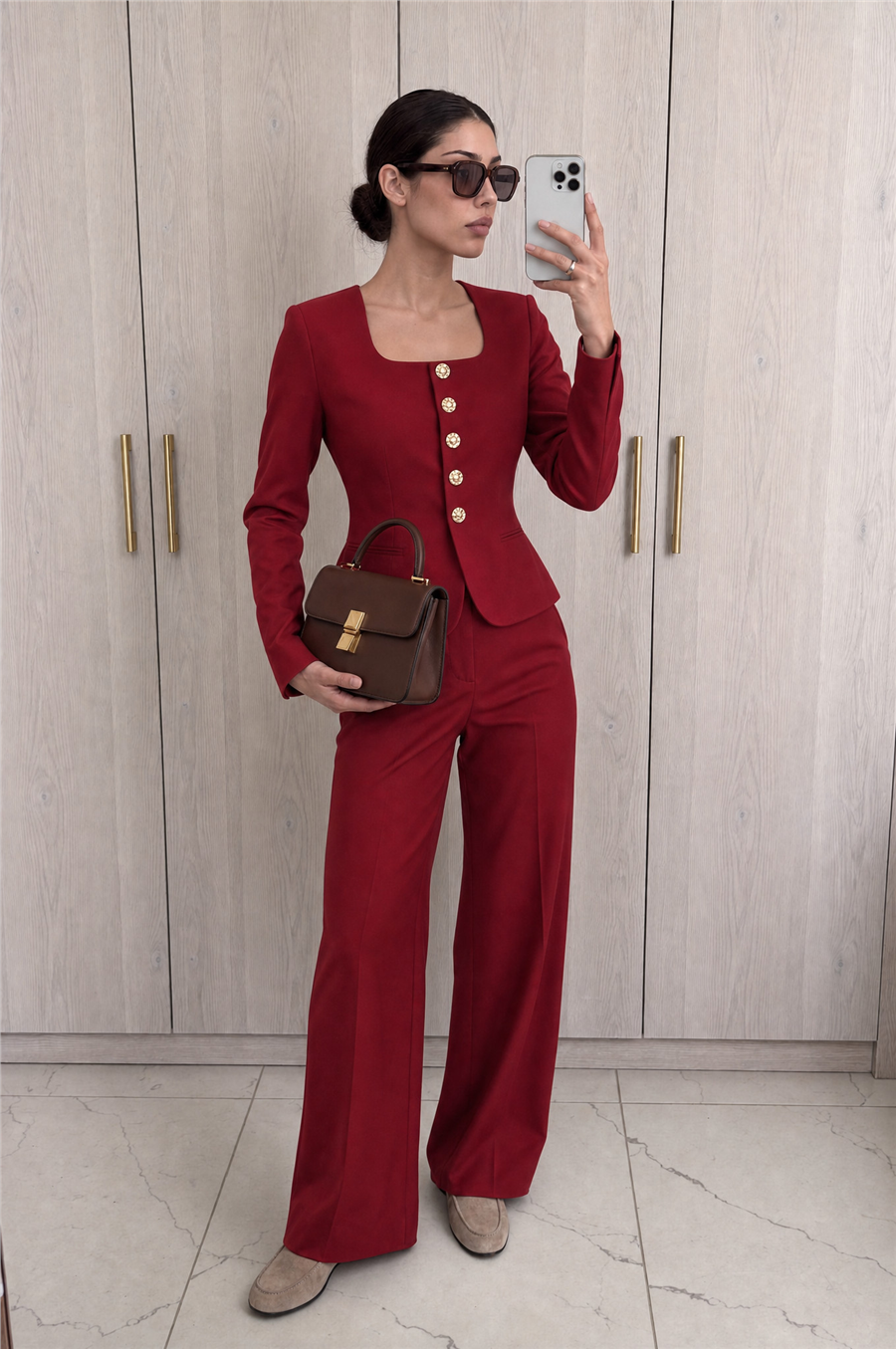 Jane Button Tailored Suit Bordo