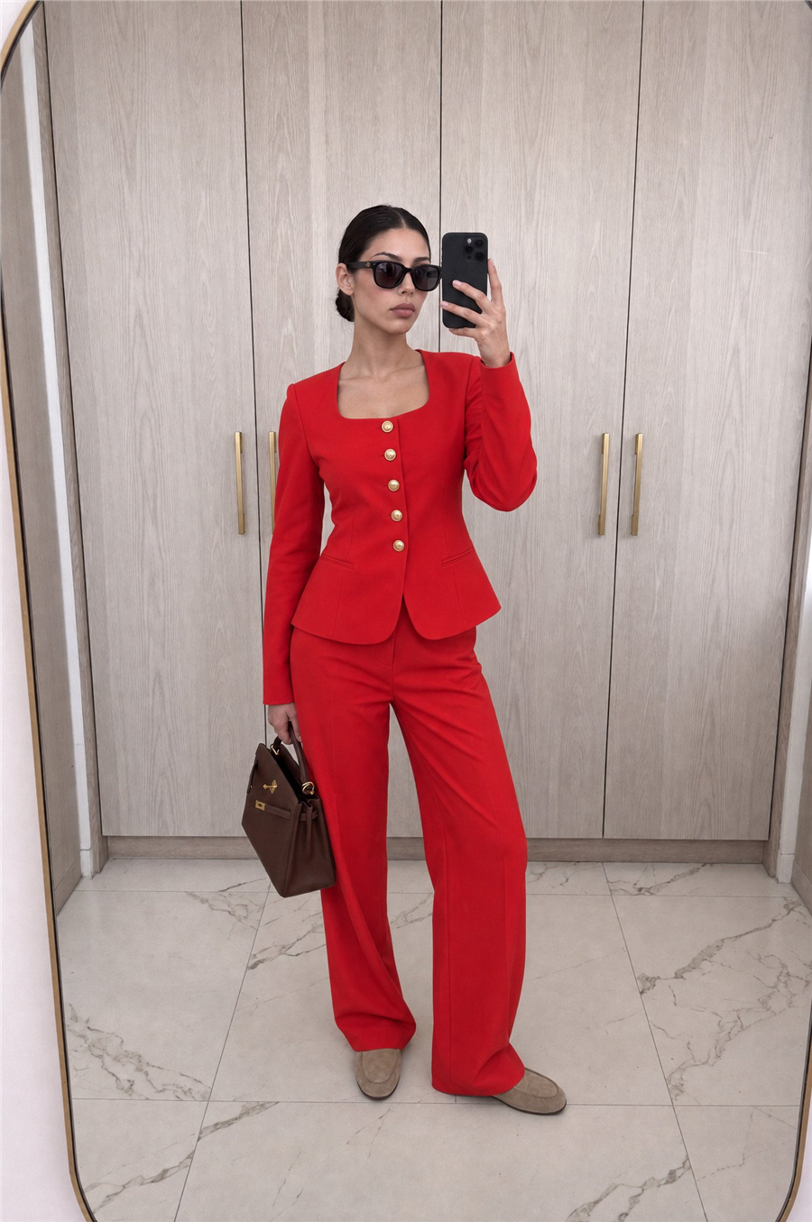 Jane Button Tailored Suit Kırmızı