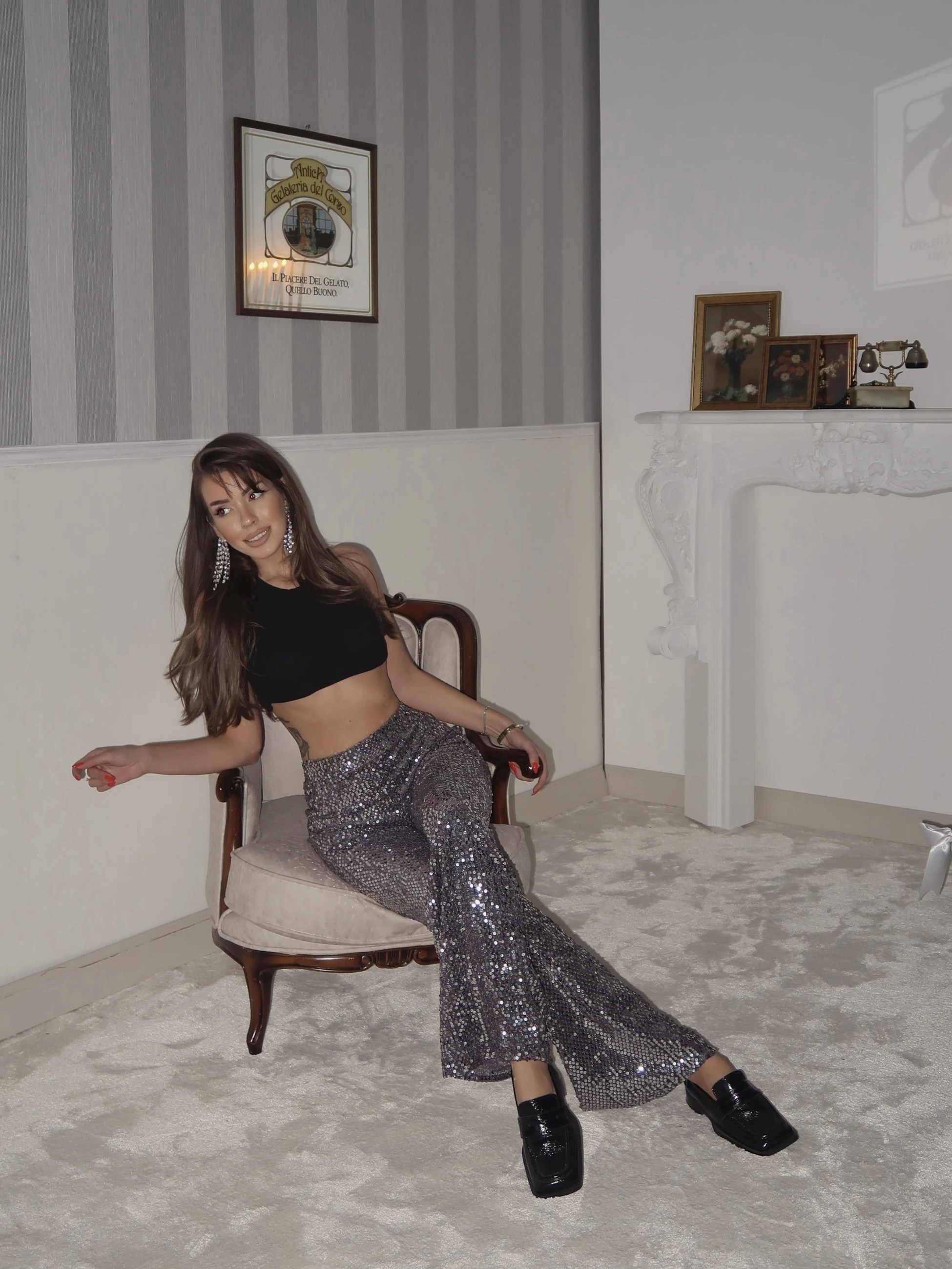 Liva Payetli Gece Pantolonu