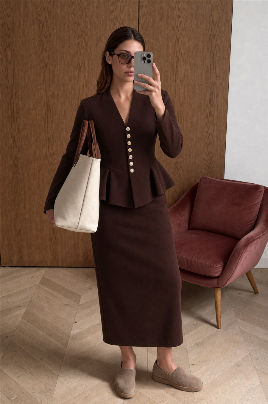 Odette Peplum Suit Kahverengi