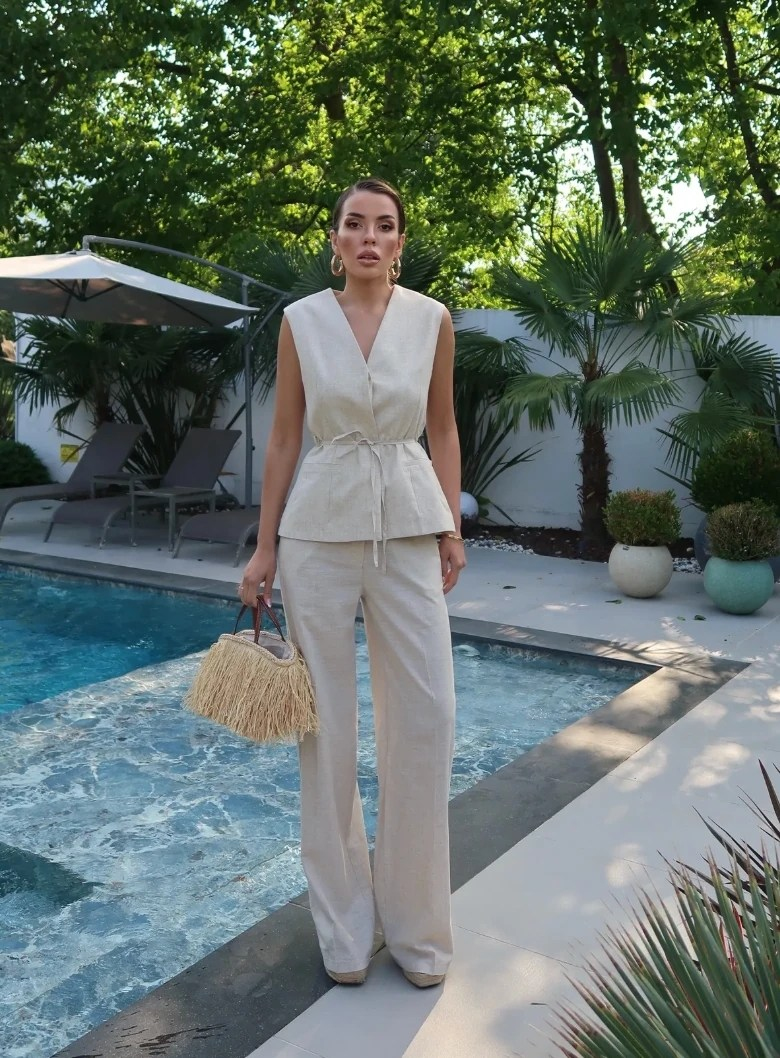 Palma Summer Amber Keten Pantolon Natürel
