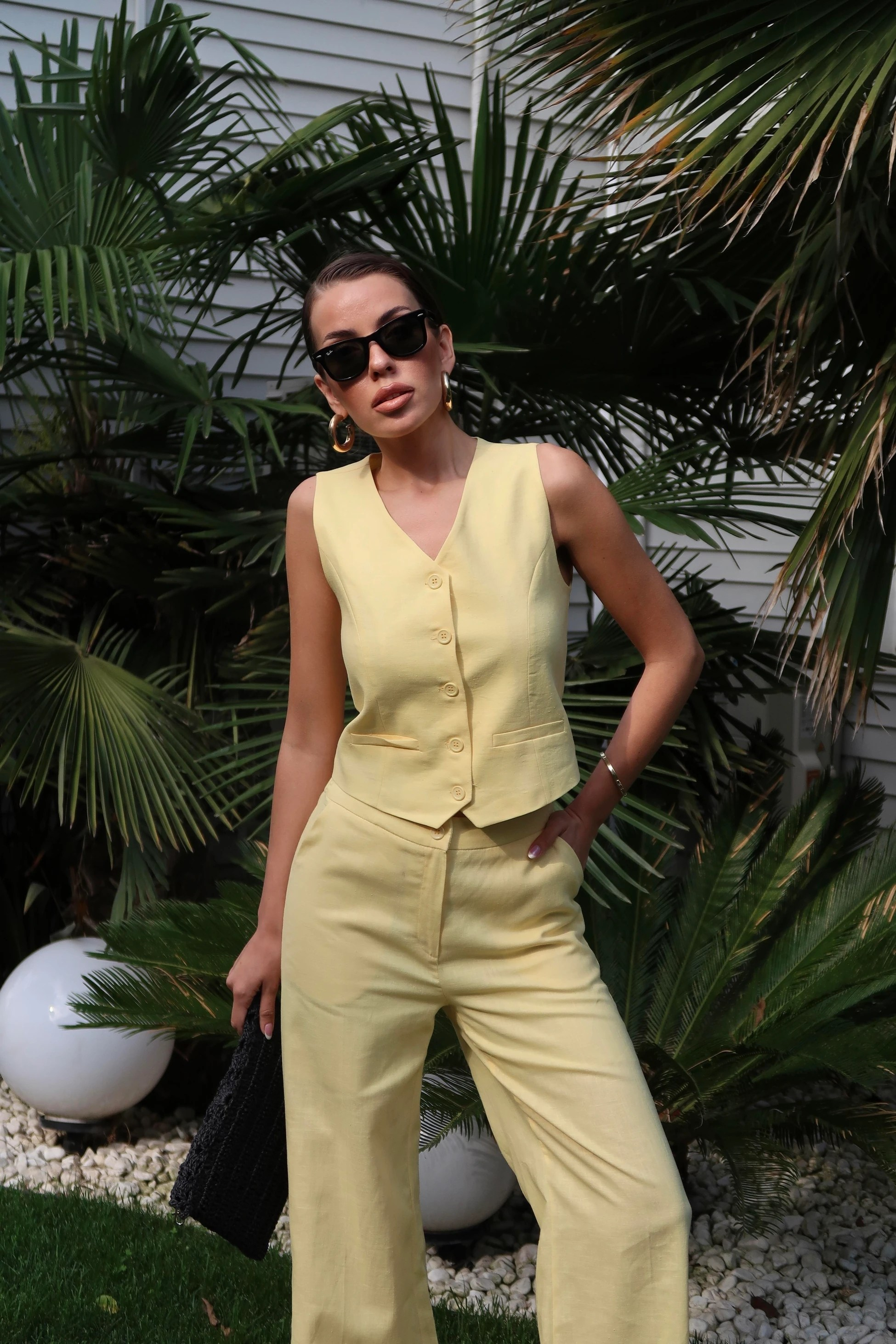Palma Summer Amber Keten Pantolon Sarı