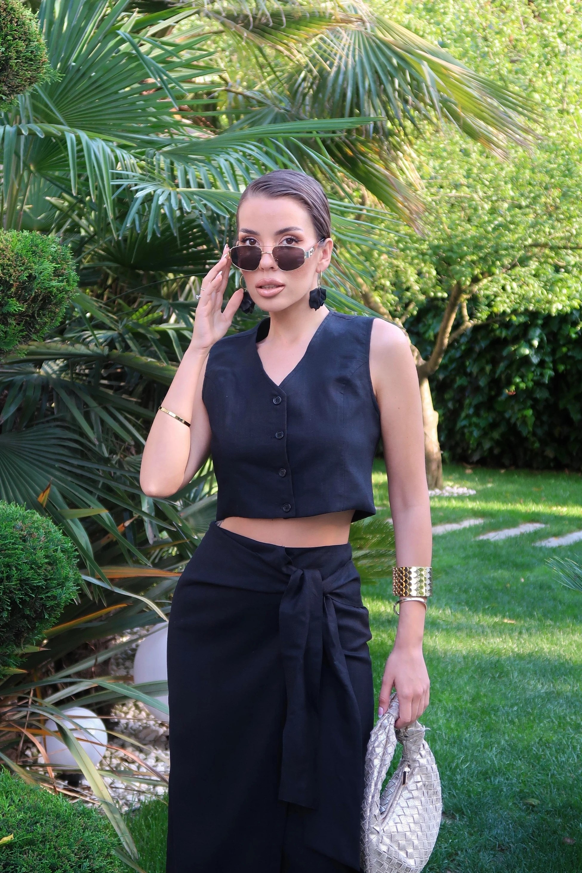 Palma Summer Julie Keten Crop Siyah Yelek