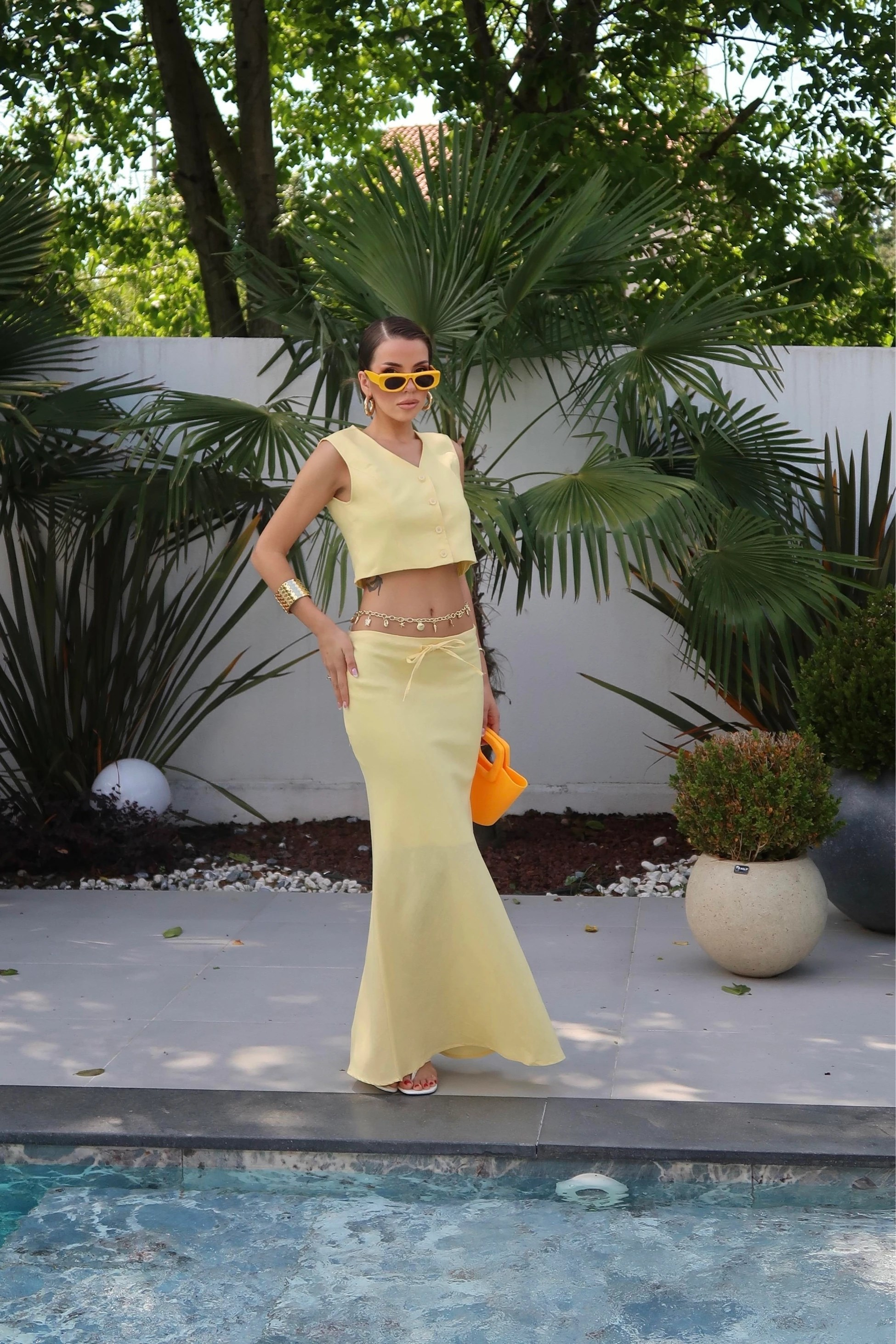 Palma Summer Rebecca Maxi Keten Etek Sarı