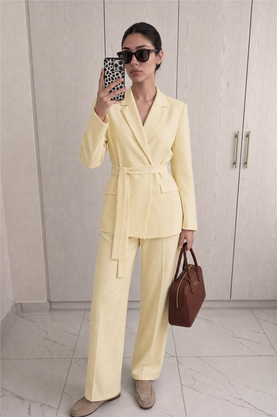 Rae Kuşak Detaylı Blazer Takım Sarı
