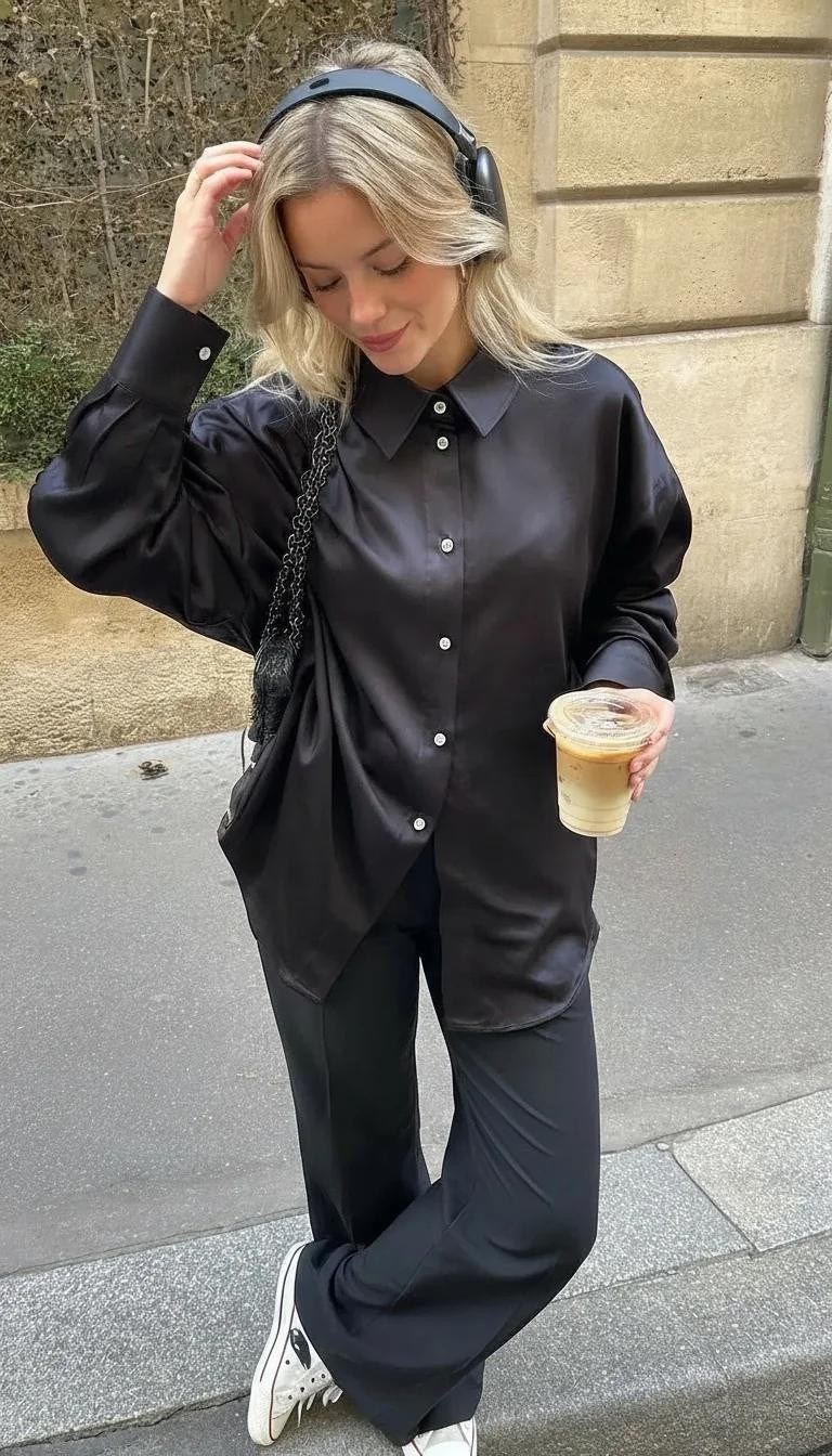 Siyah Saten Gömlek
