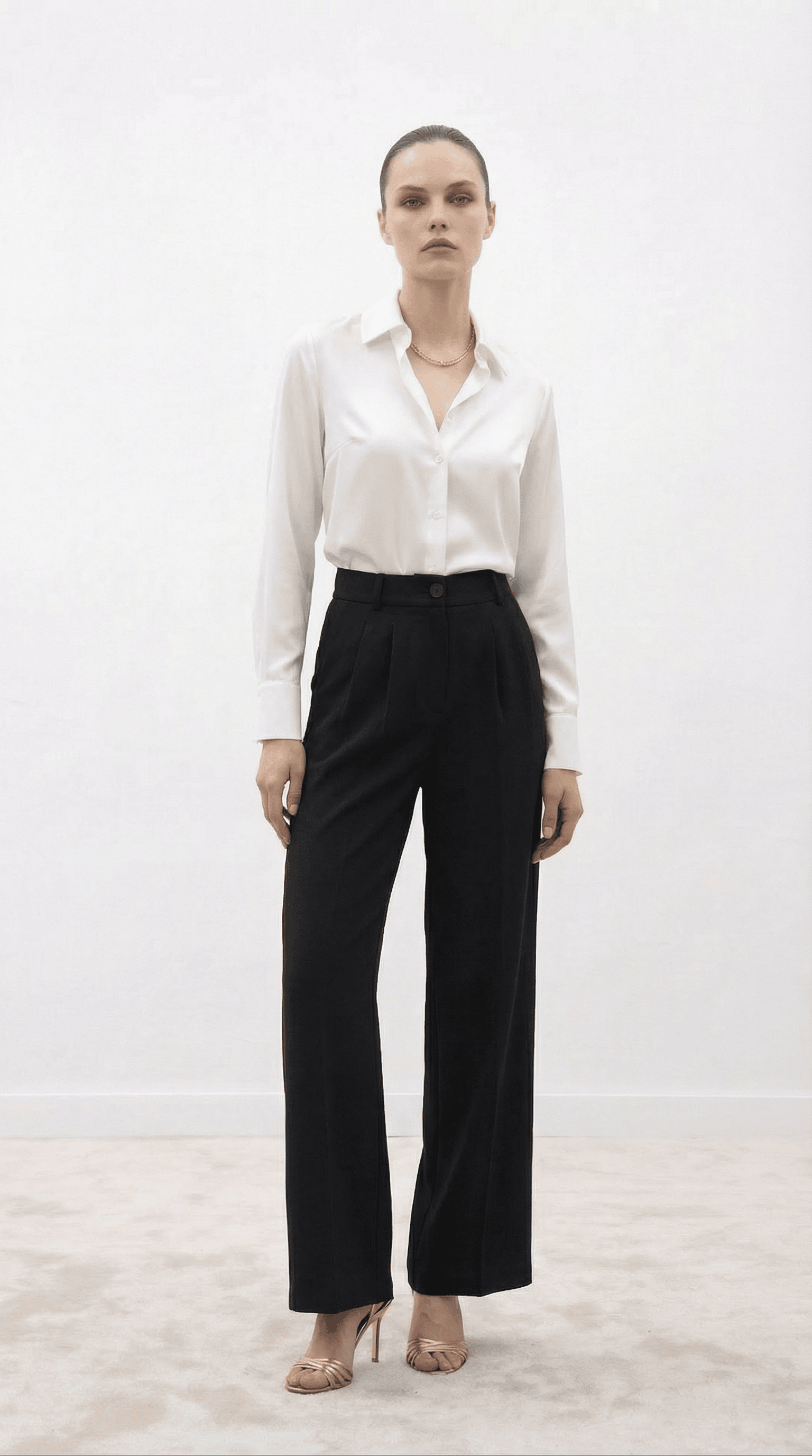 Siyah Yüksek Bel Pilili Wide Leg/Geniş Paça Dokuma Pantolon 25SWS5924 Palazzo