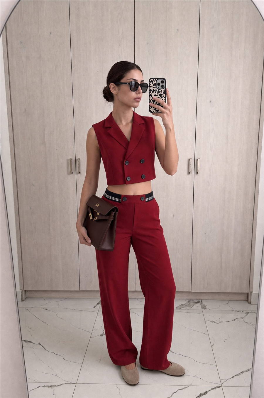 Vesta Yelek-Pantolon Takım Bordo