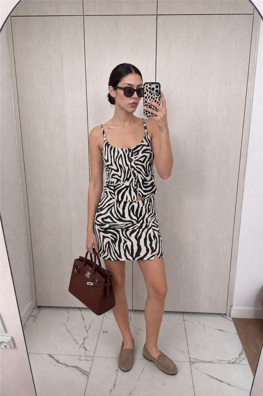 Zebra Desenli Yelek Etek Takım