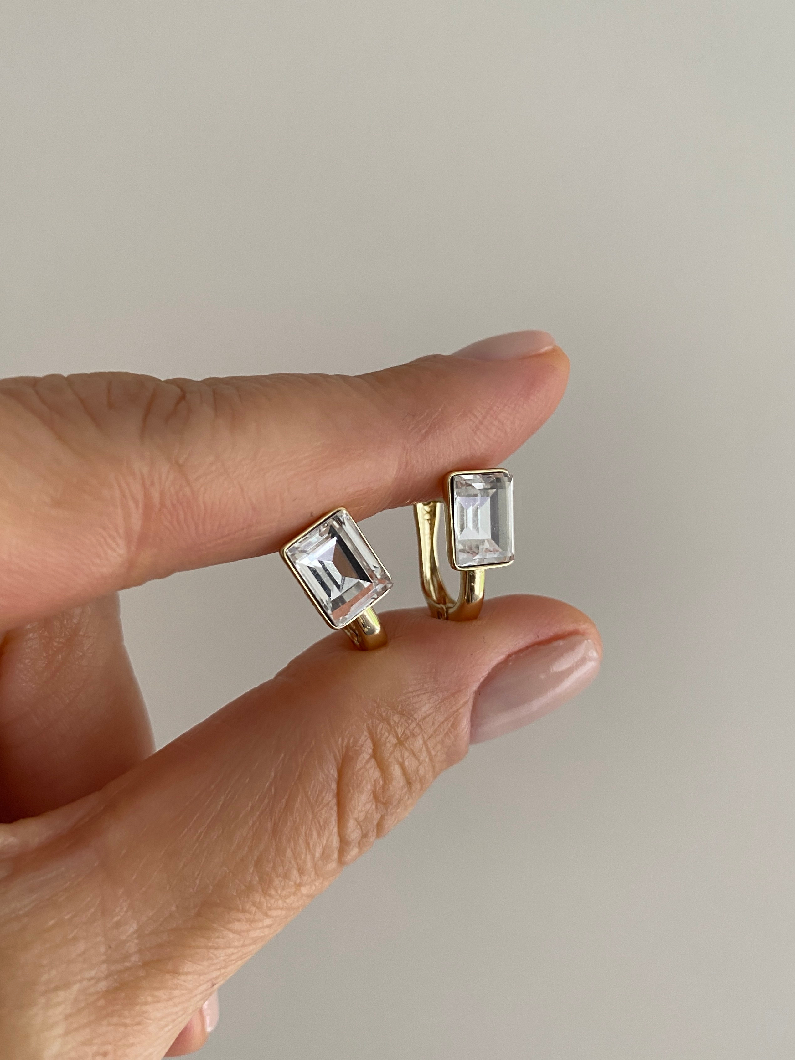Özel Seri Klasik Swarovski Sikdörtgen Taşlı Halka Küpe