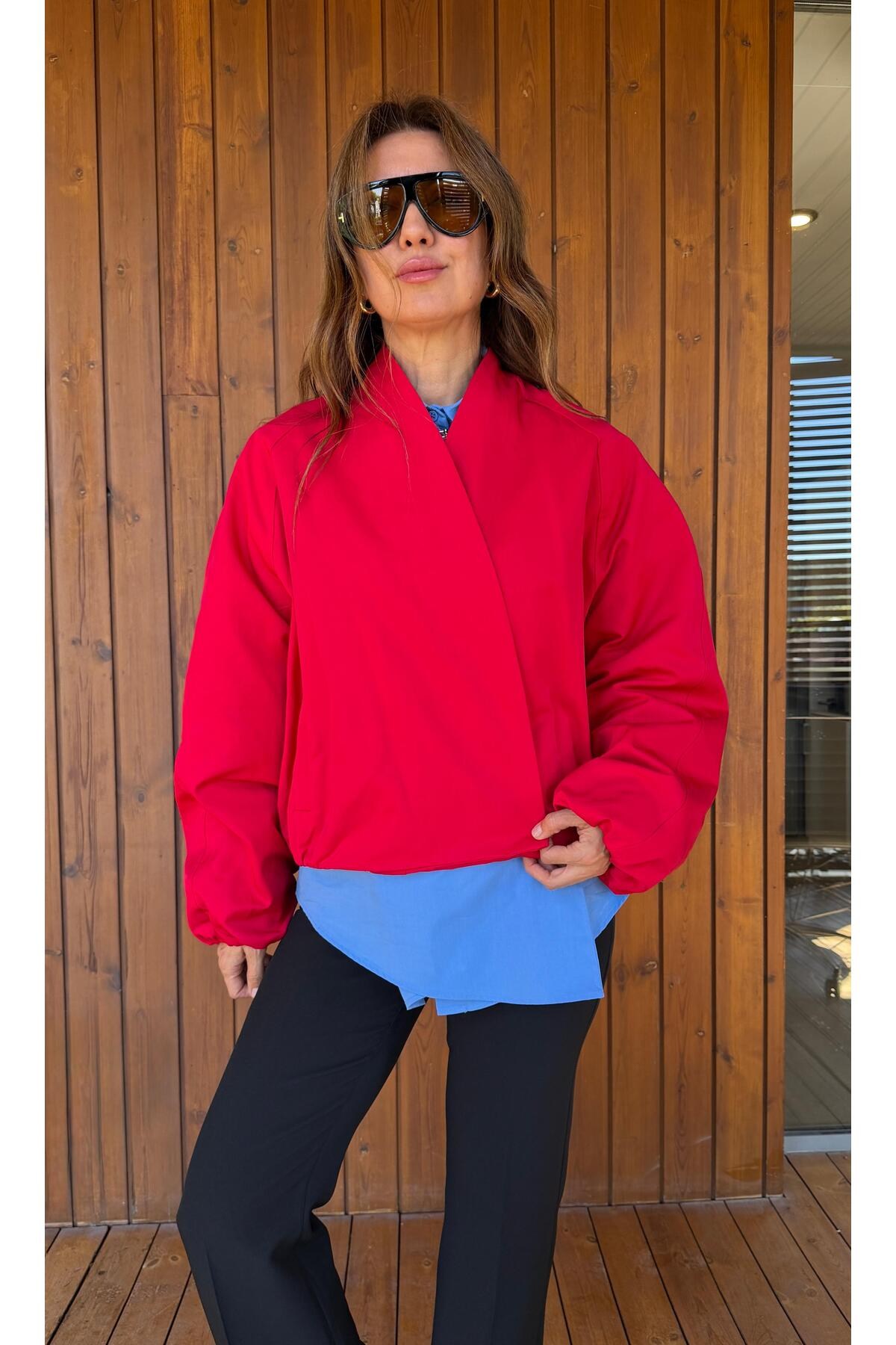 Oversize Balon Kol Kısa Mont / Yakasız Ceket