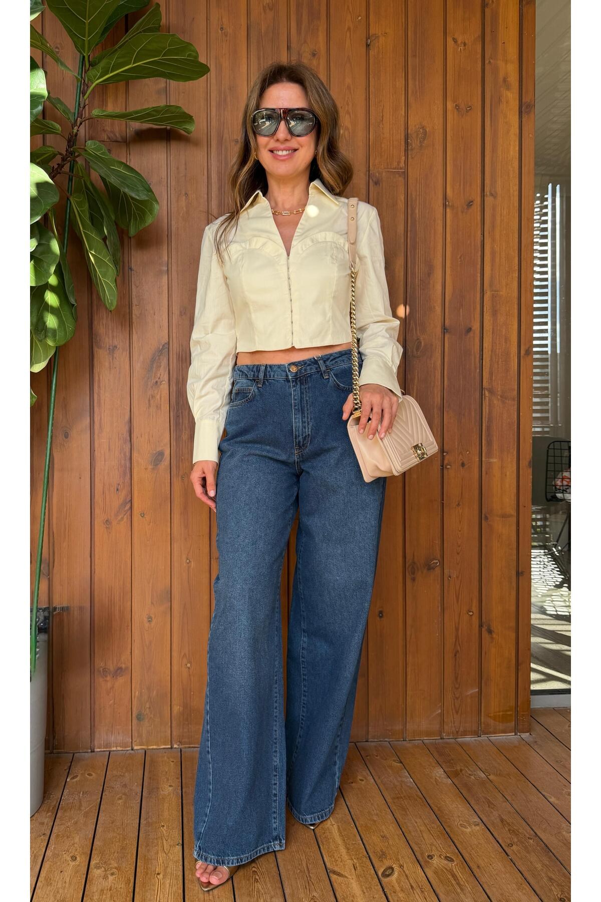 Yüksek Bel Wide Leg Jean Pantolon