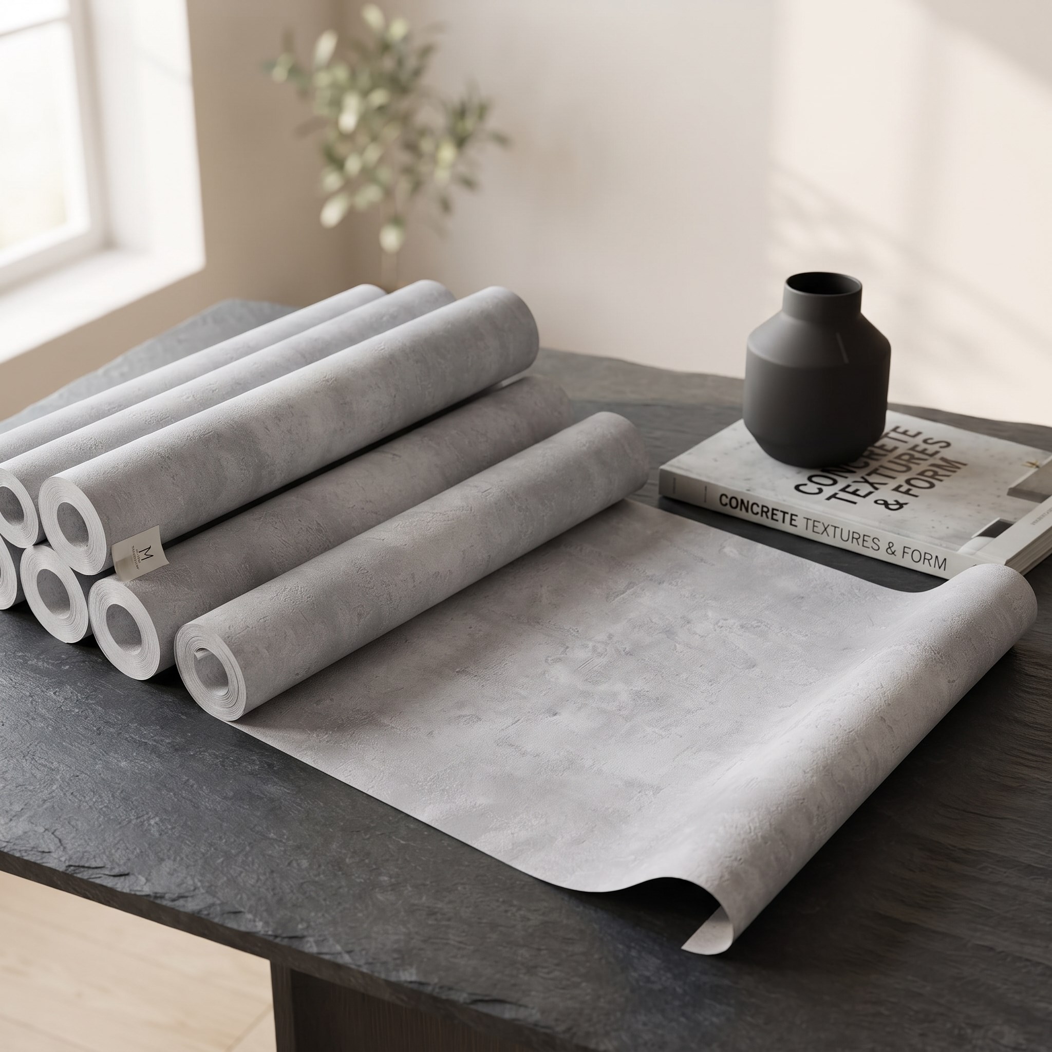 Açık Gri Ham Beton Dokulu Vinil Duvar Kağıdı