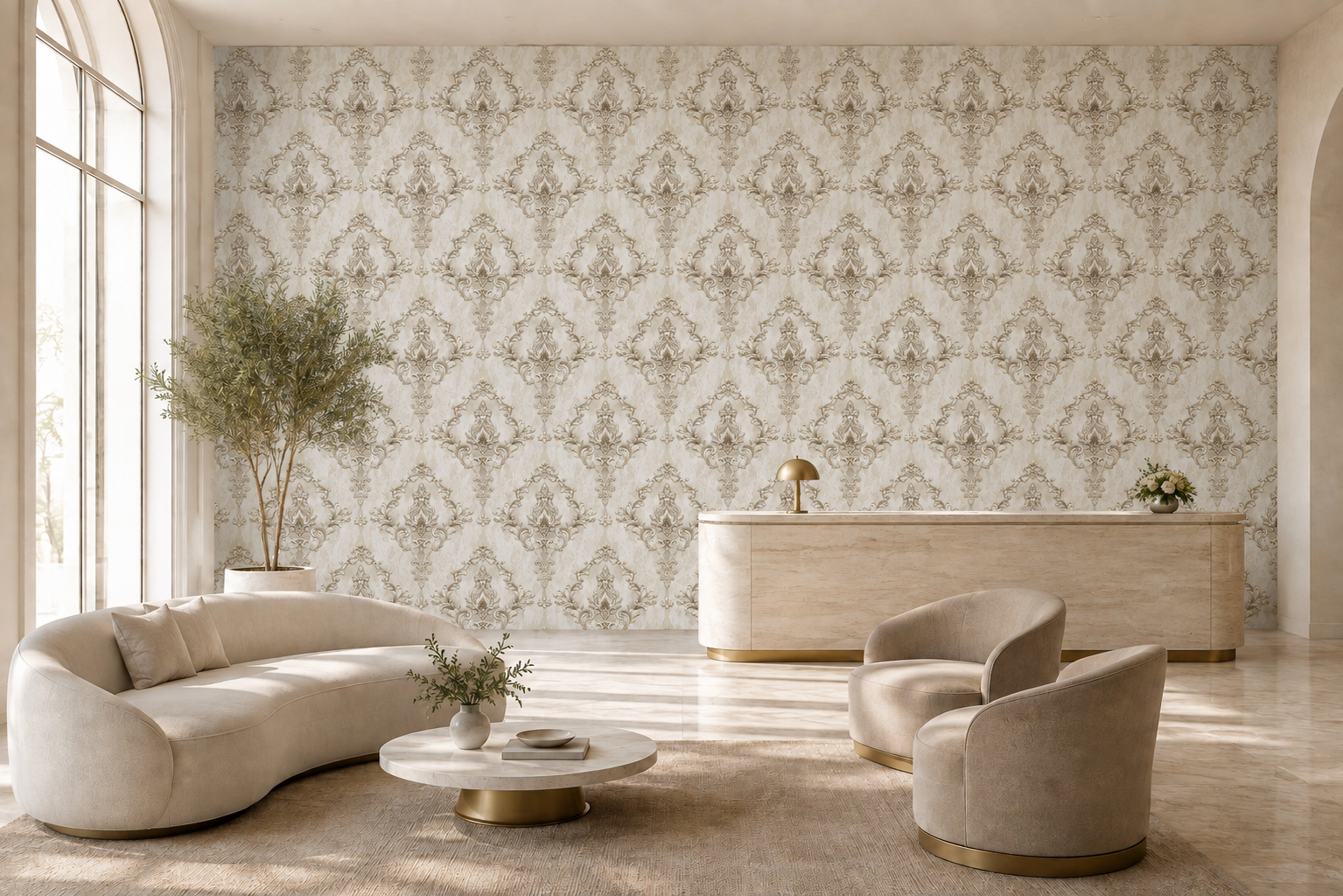 Altın Bej Klasik Damask Desenli Duvar Kağıdı 22012-3