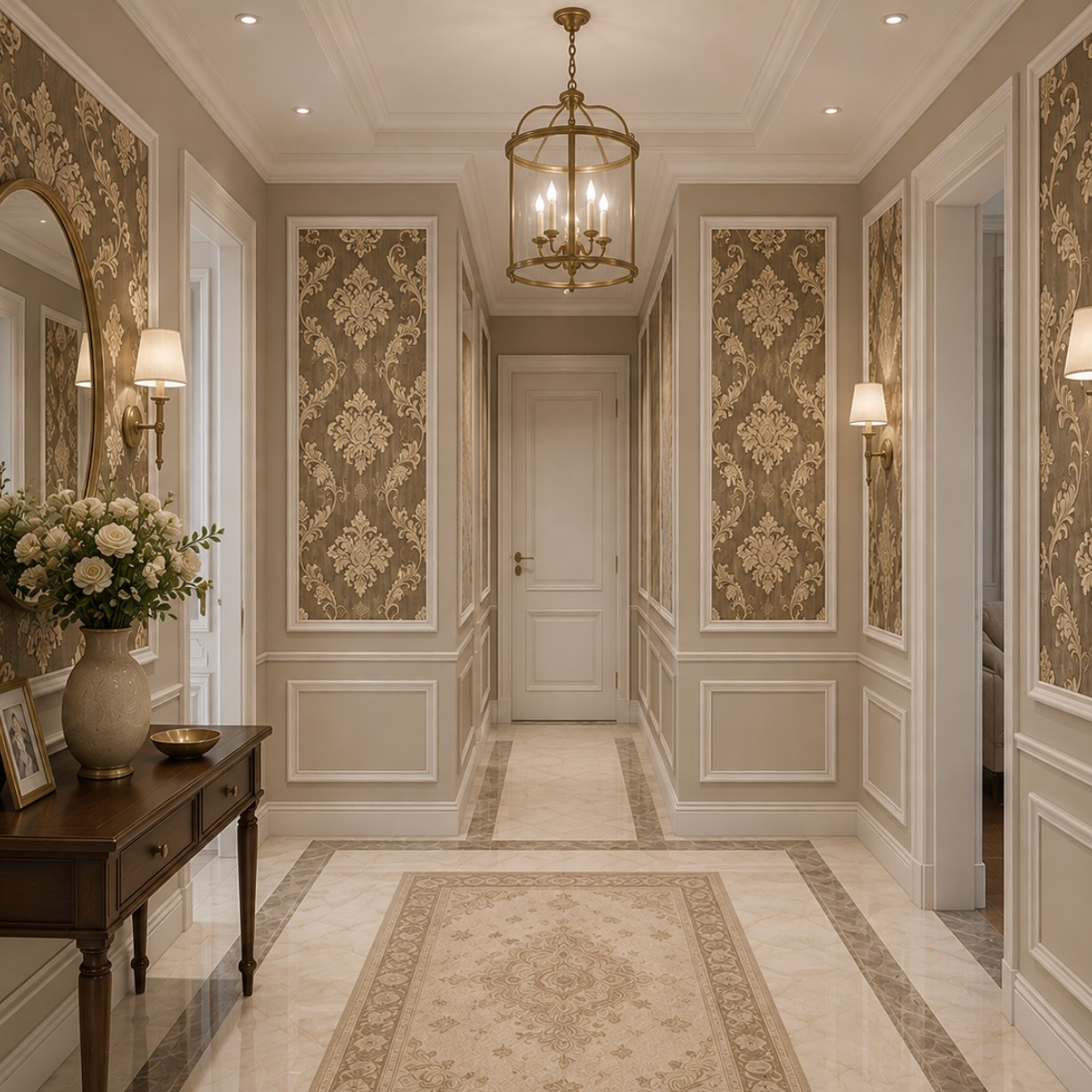 Kahve Krem Klasik Damask Motifli Duvar Kağıdı 8529-8