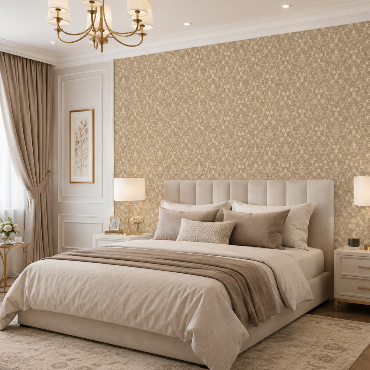 Krem Bej Minyatür Damask Motifli Duvar Kağıdı 8528-8