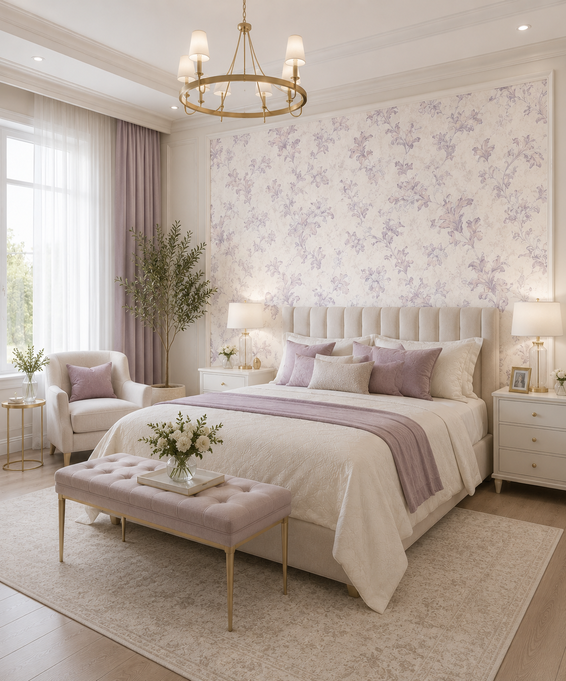 Lila Beyaz Klasik Çiçek Desenli Duvar Kağıdı 8531-2