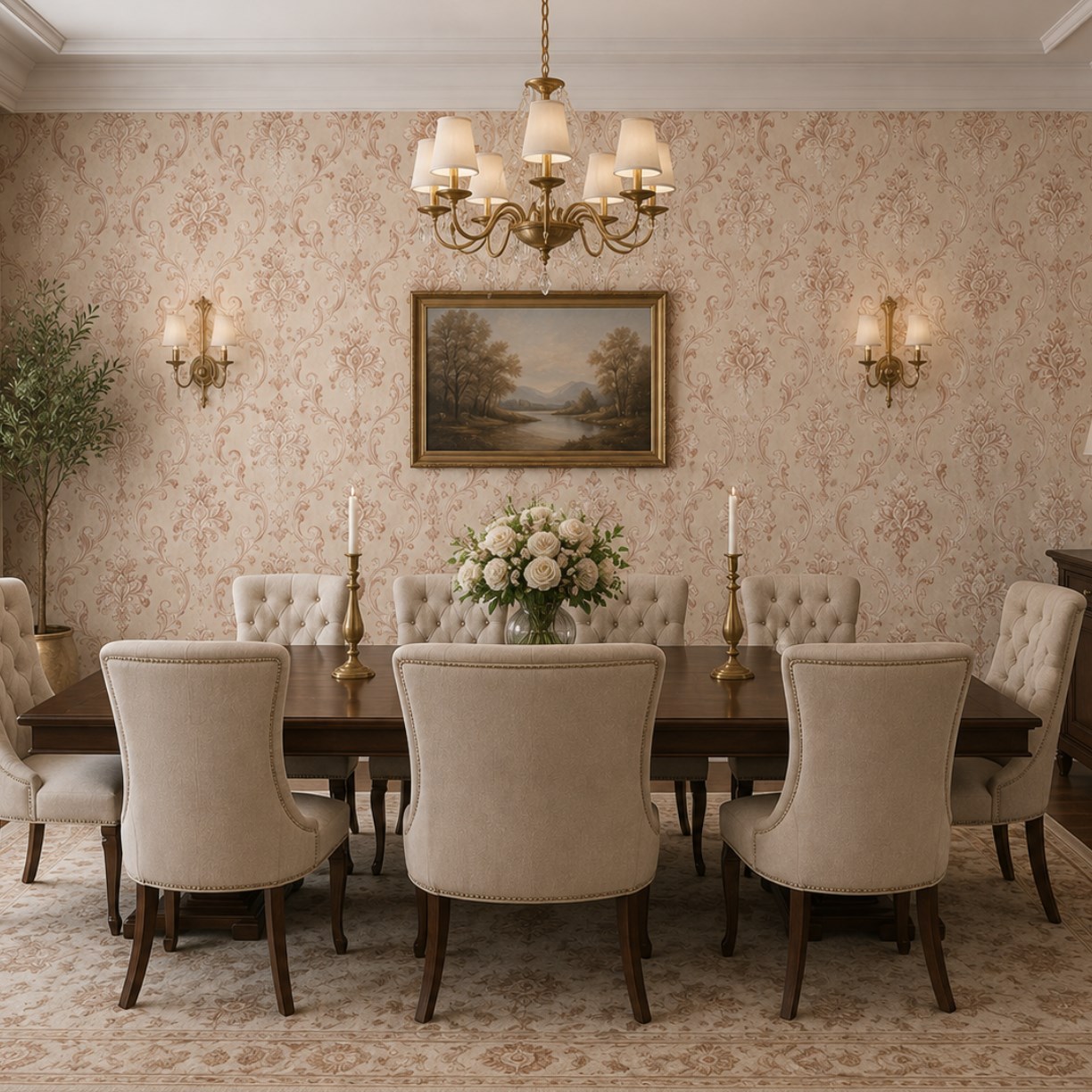 Pudra Bej Klasik Damask Motifli Duvar Kağıdı 8529-4