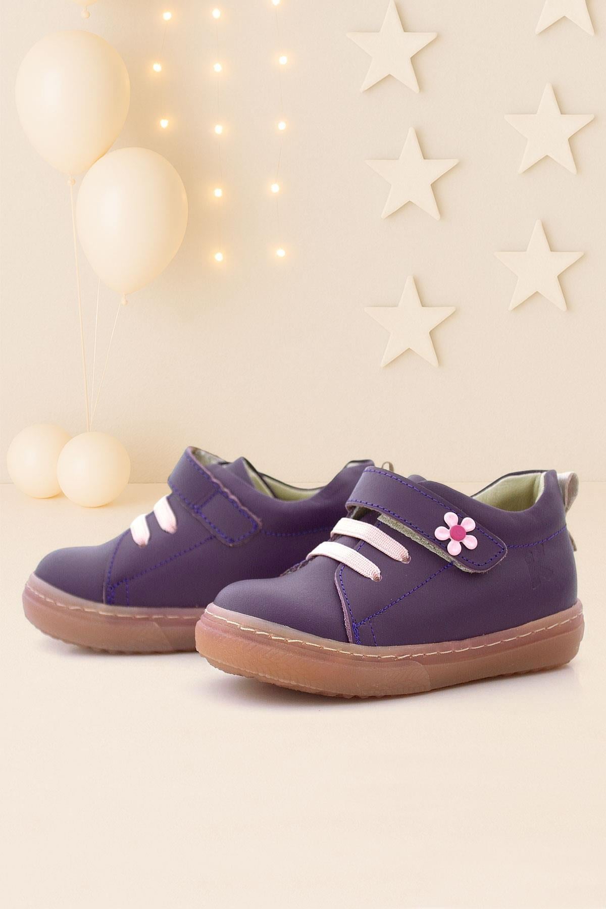 Anatomical Genuine Leather Soft Purple Floral Velcro Girls' Shoes C1670-MOPUDT.30