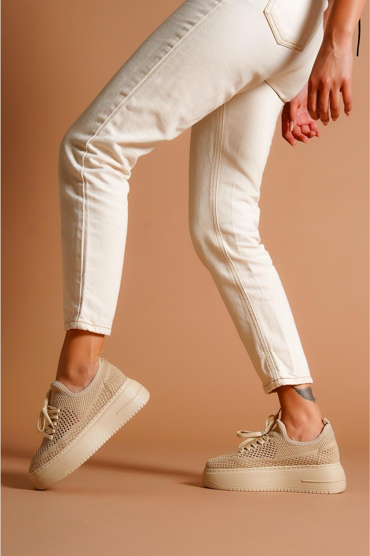 Benito Bej Triko Streç Kalın Tabanlı Sneakers