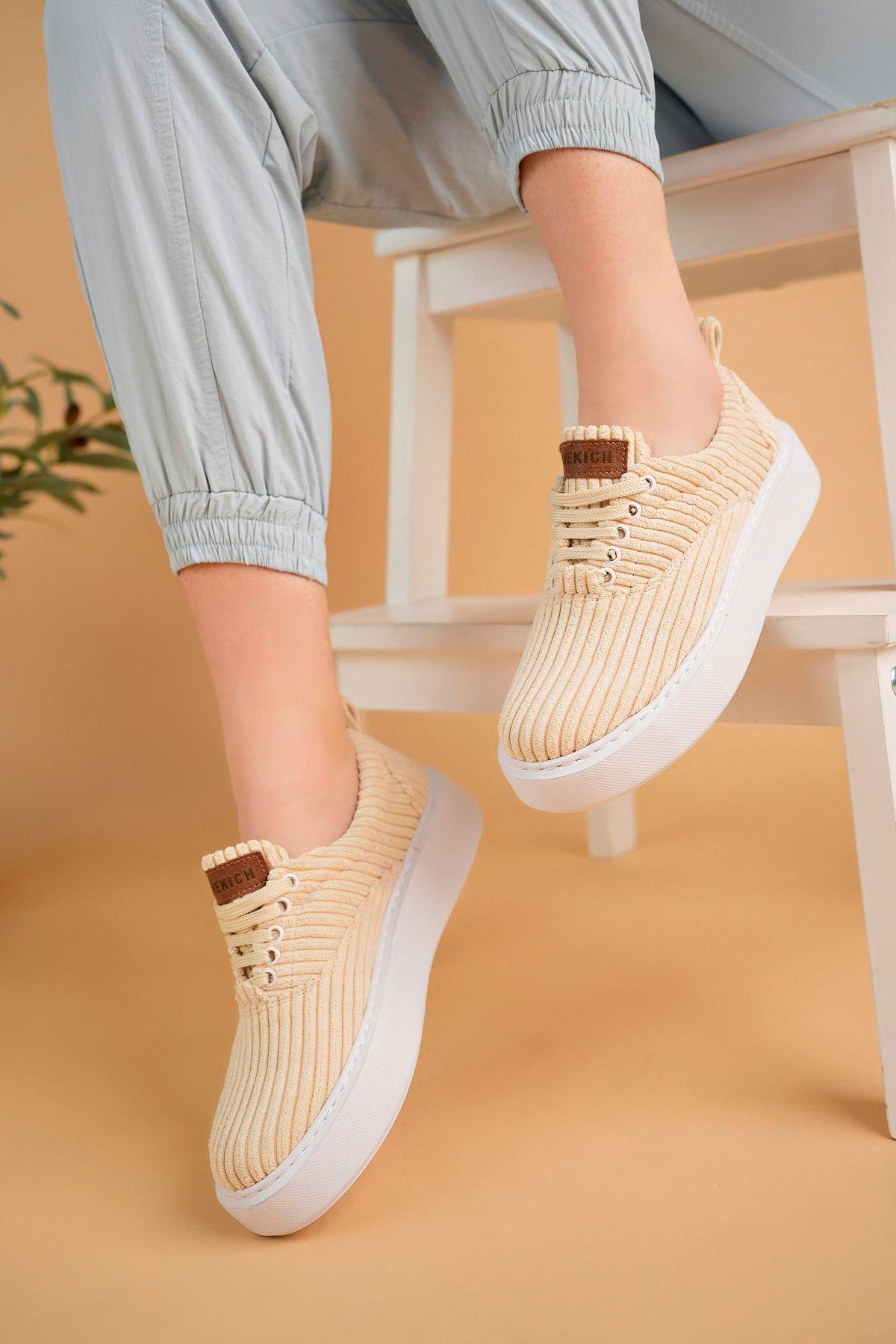 CH173 CBT Velluto Kadın Ayakkabı BEJ