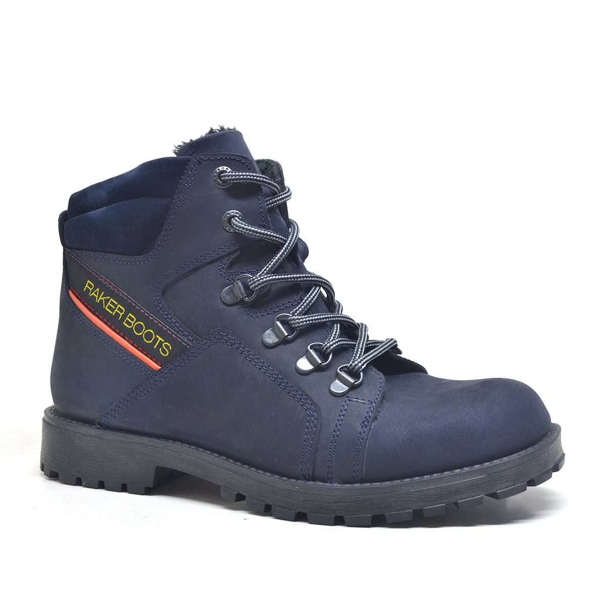 Rakerplus Navy Blue Zippered Genuine Leather Furry Youngster Boots