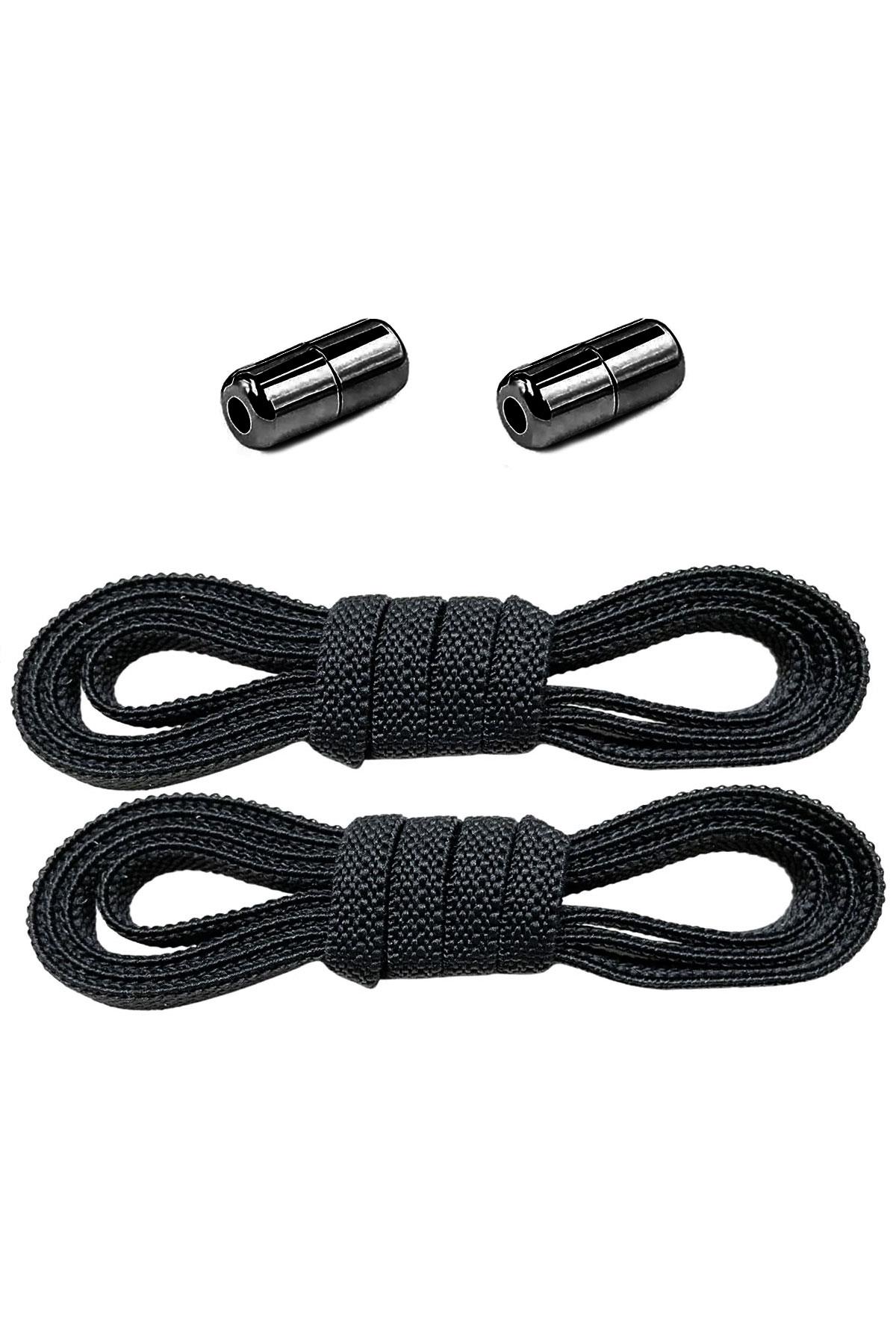 Ayarlanabilir 1 Çift Siyah Vidalı Kapsül Uçlu 6 MM Lastik Pratik Bağcık