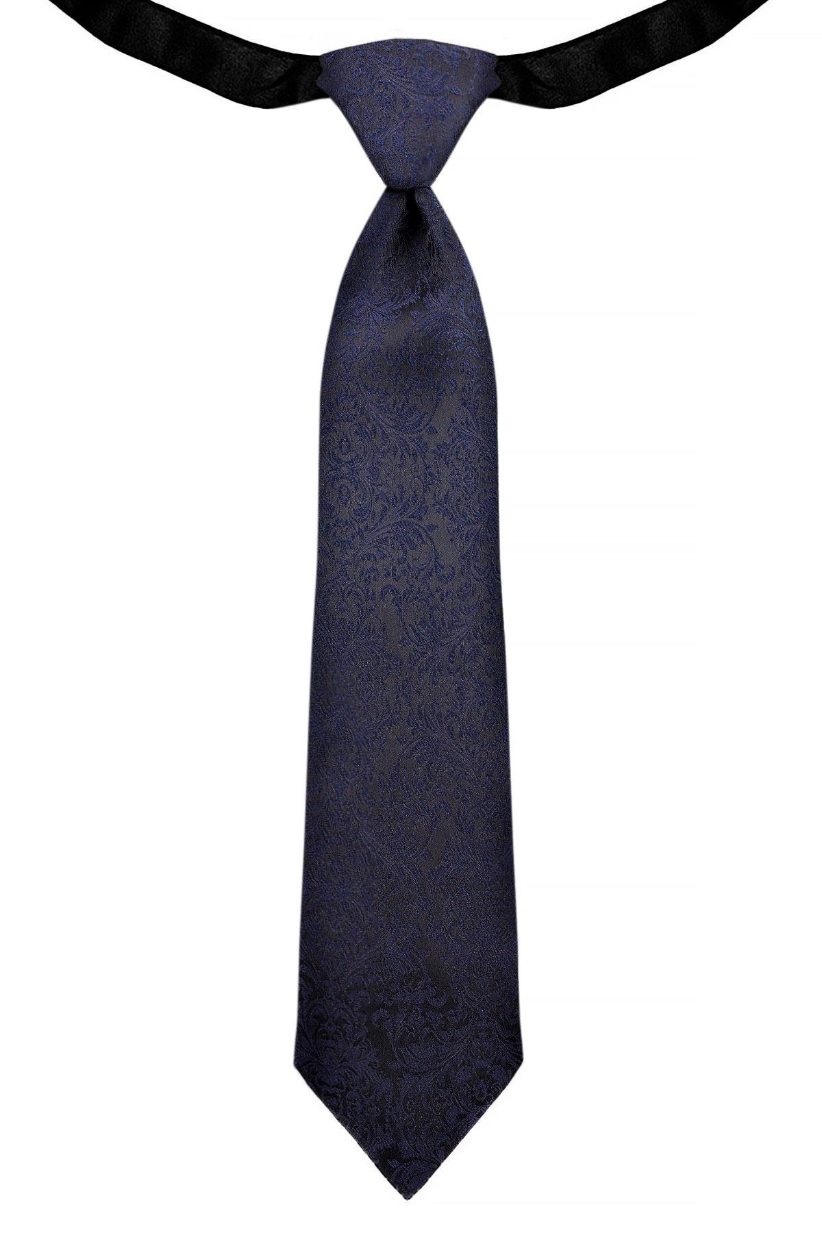 Lacivert Jakarlı Ayarlanabilir Saten Çocuk Kravat ve Mendil Seti