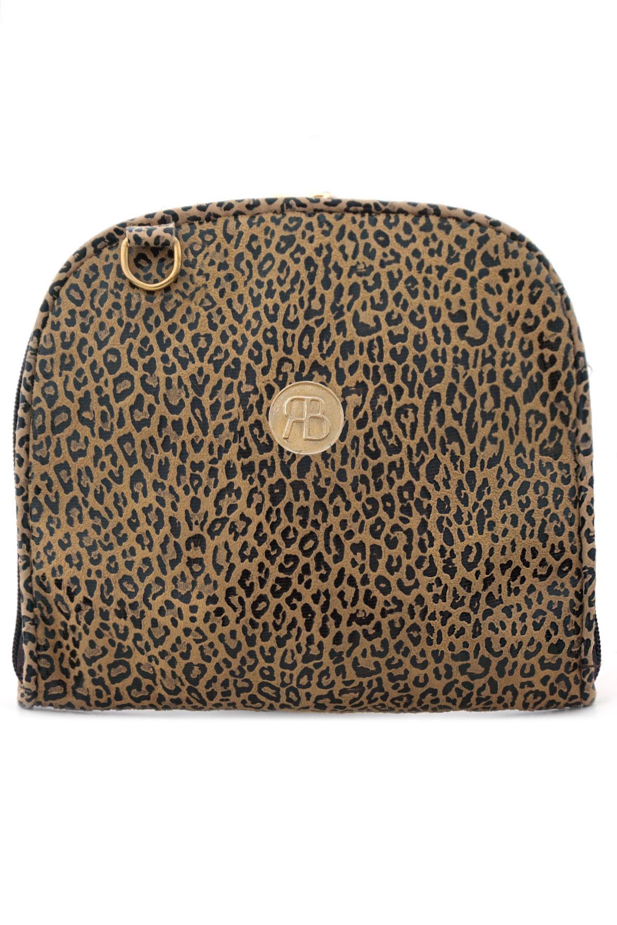 Kahverengi Leopar Desenli Çift Ebat Portatif Alışveriş Çantası