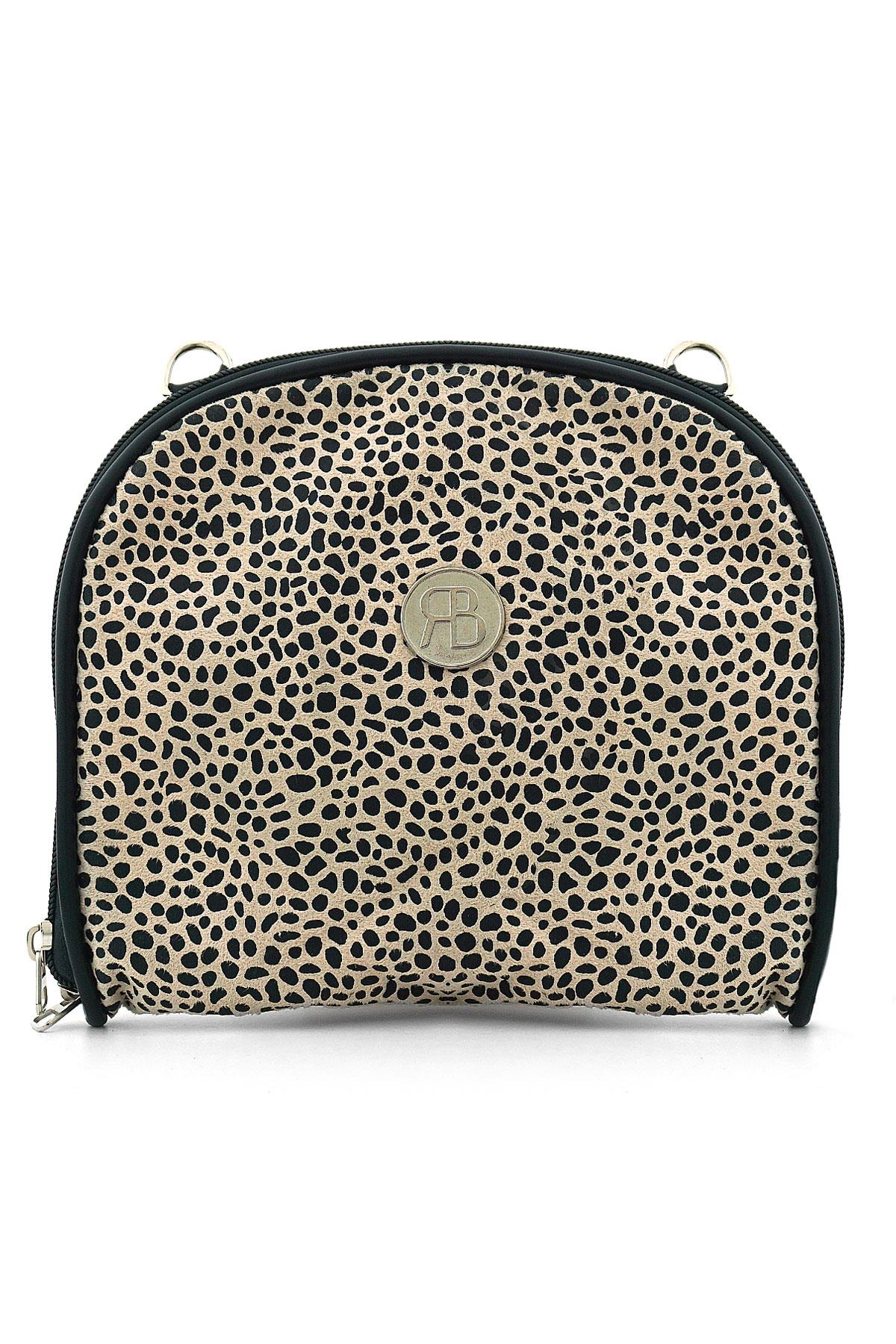 Krem Siyah Benekli Çift Ebat Portatif Alışveriş Çantası